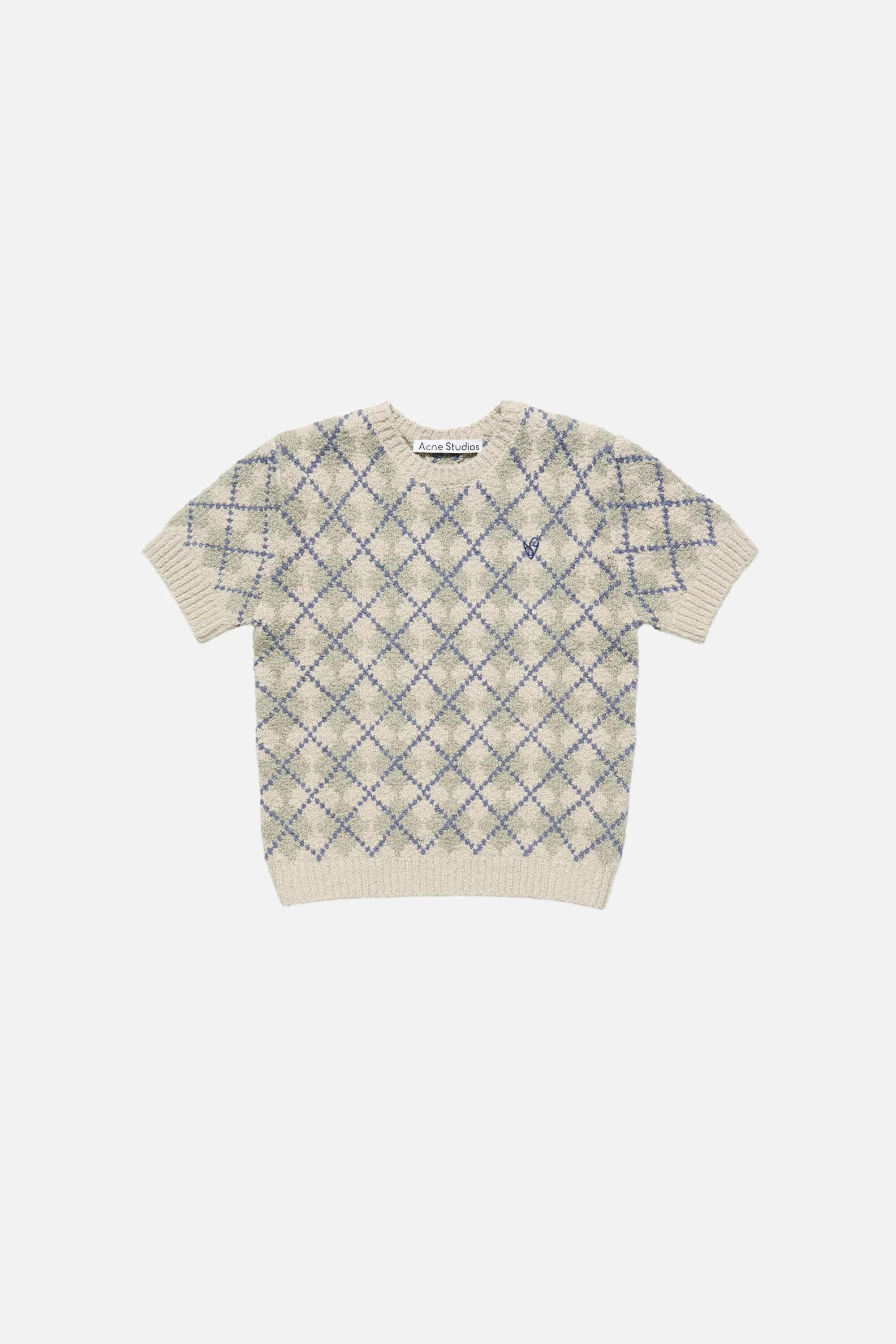 Bouclé Argyle Knit Sweater - Grey/white - 1