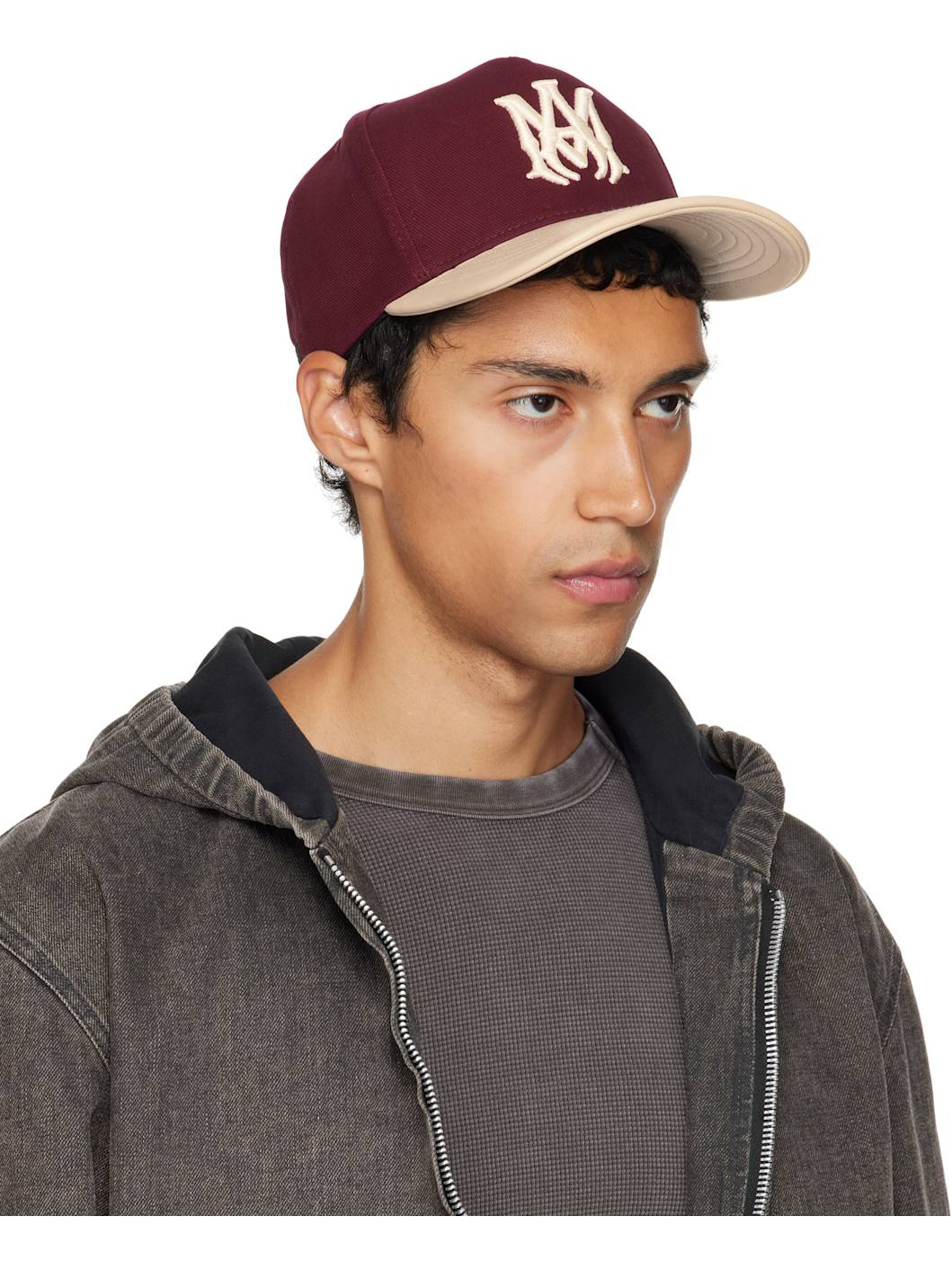 Burgundy & Beige Two Tone Canvas Cap - 2