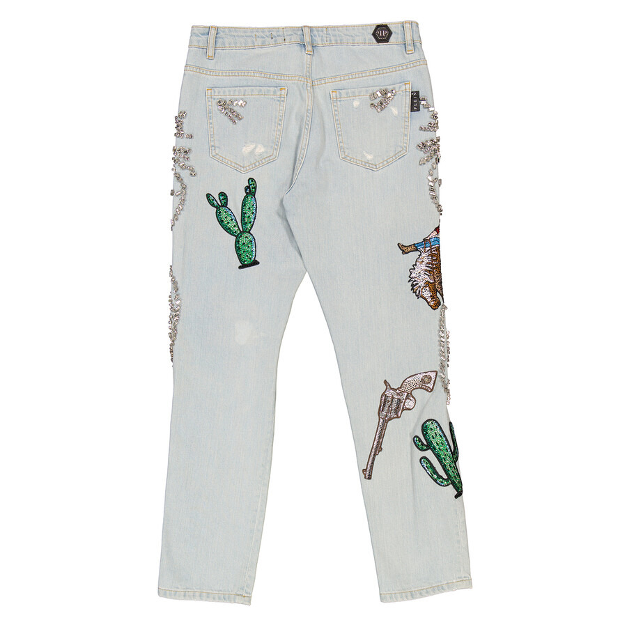 Philipp Plein Boyfriend Cowboy Patch-Embellished Jeans, Waist Size 26" - 2