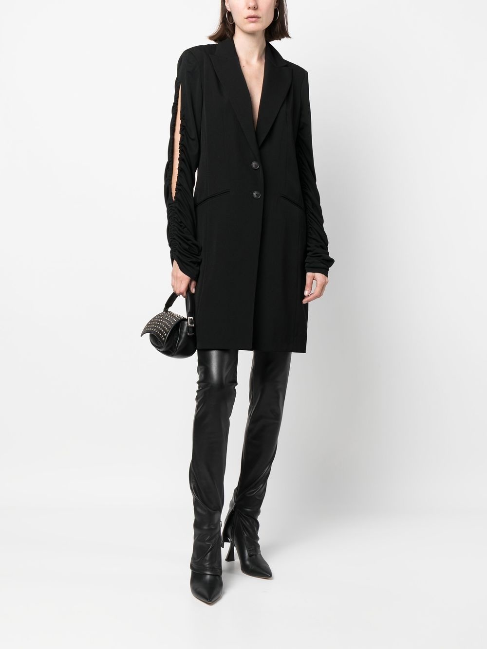 ruched-sleeve wool blazer dress - 2
