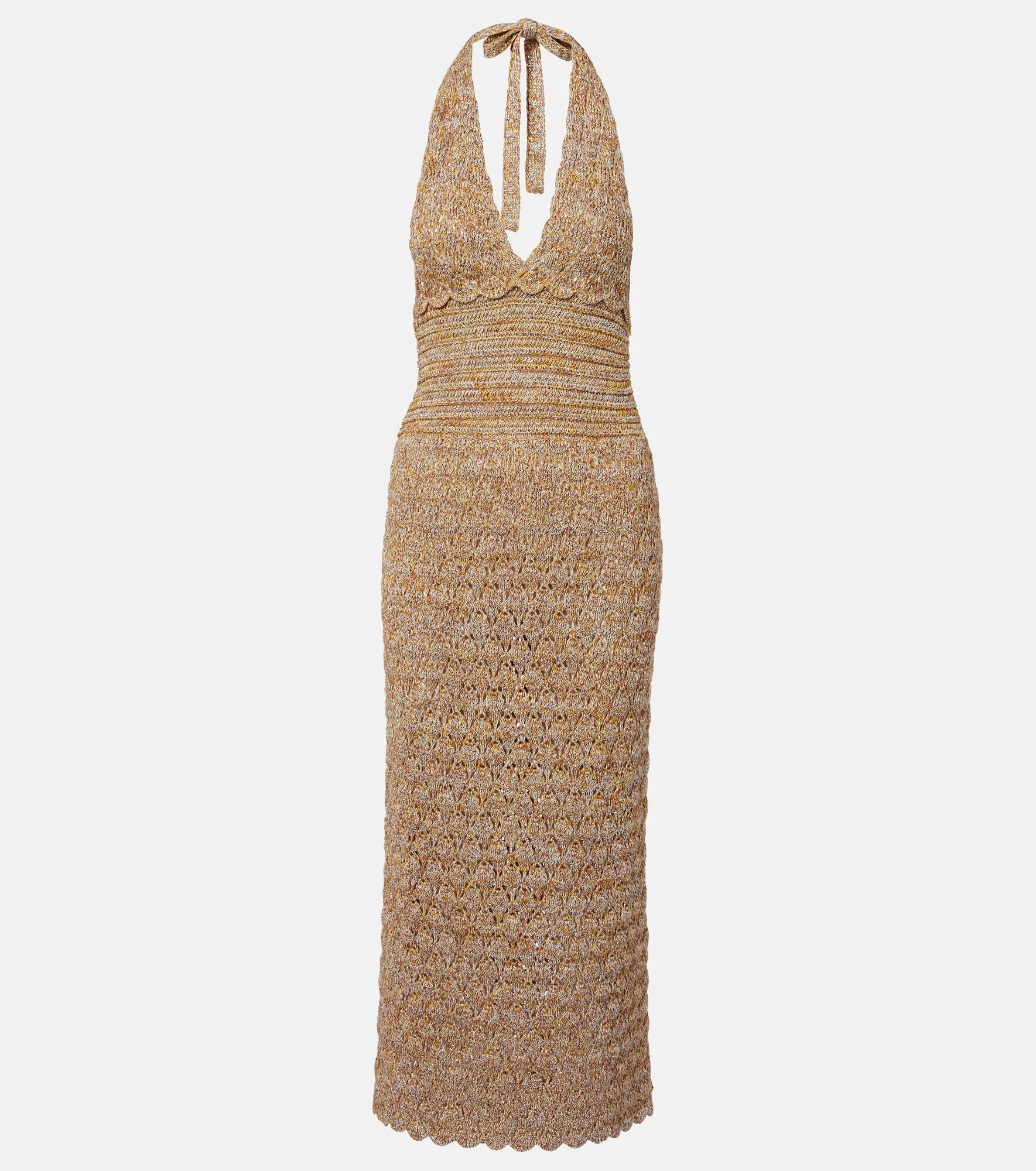 Open-knit linen-blend lamé midi dress - 1