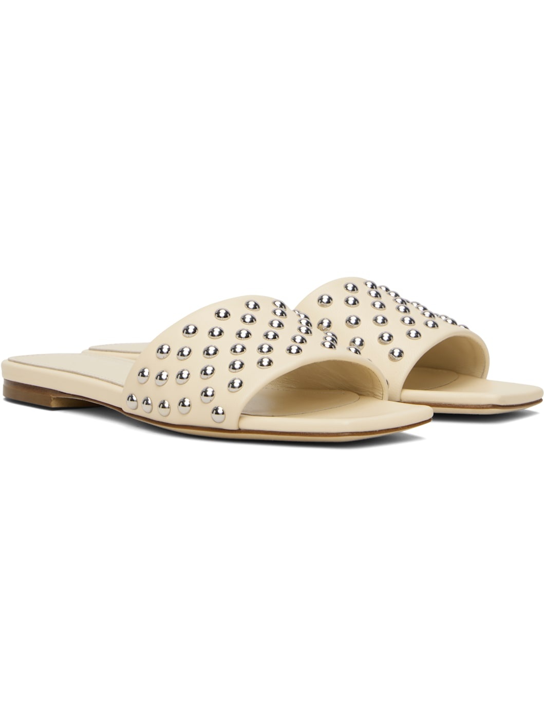 Beige Anna Studded Leather Sandals - 4