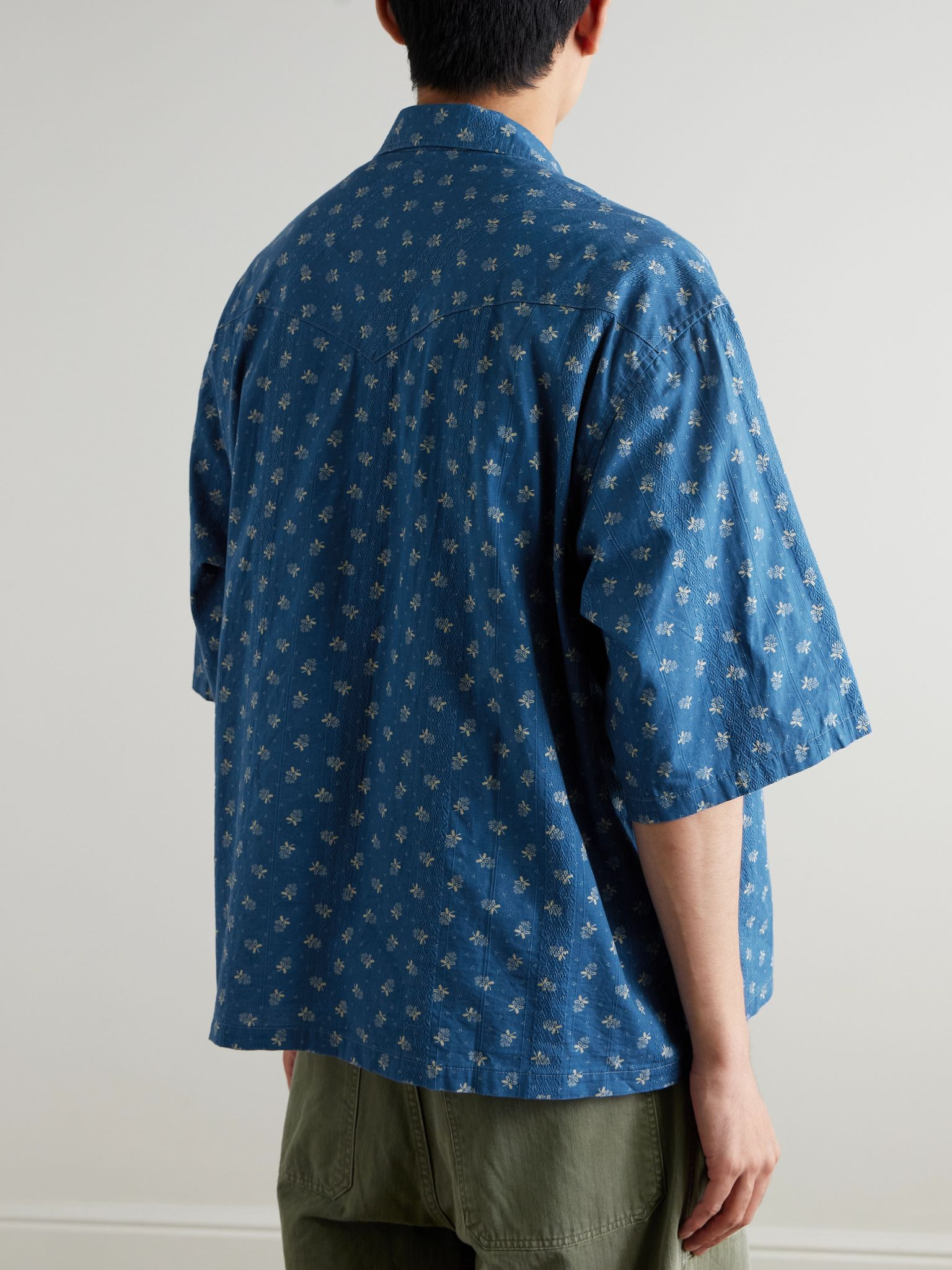 Camp-Collar Cotton-Dobby Shirt Blue - 4
