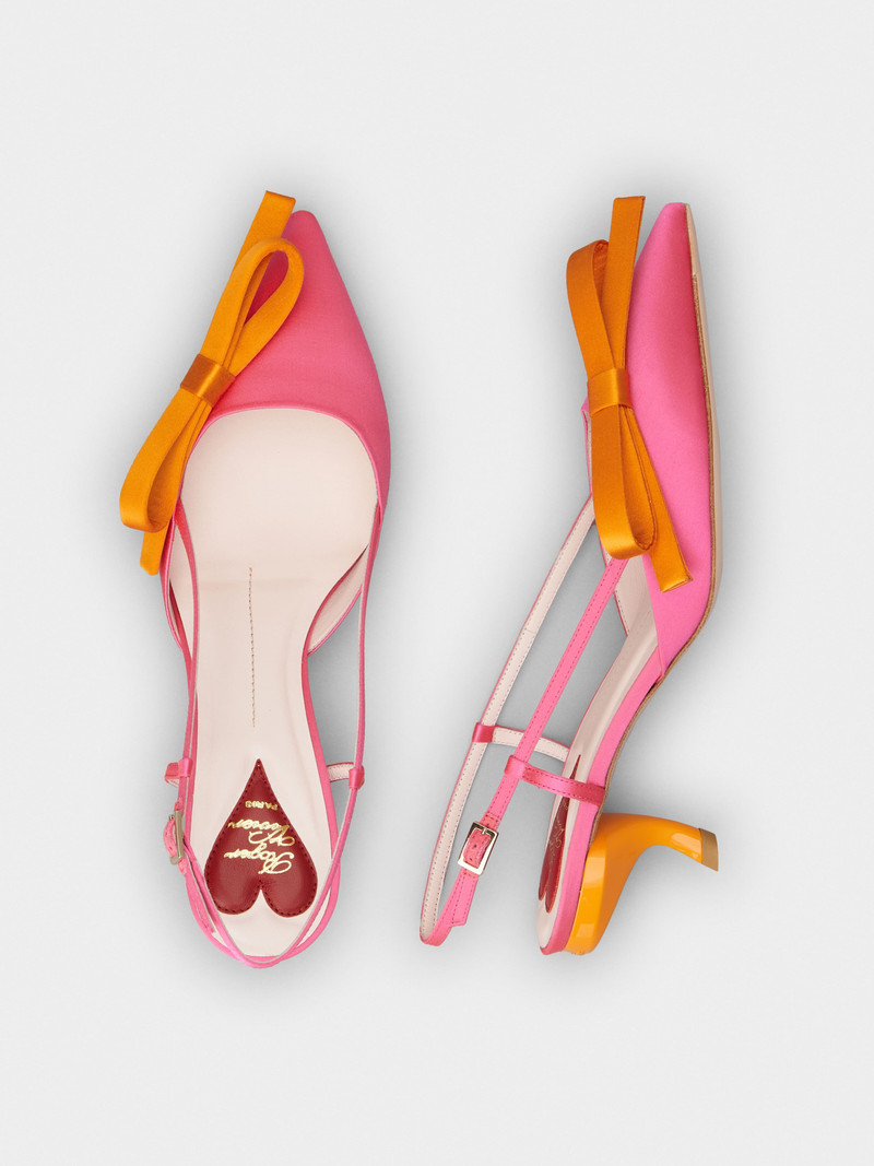 Virgule Bow Slingback Pumps in Satin 4