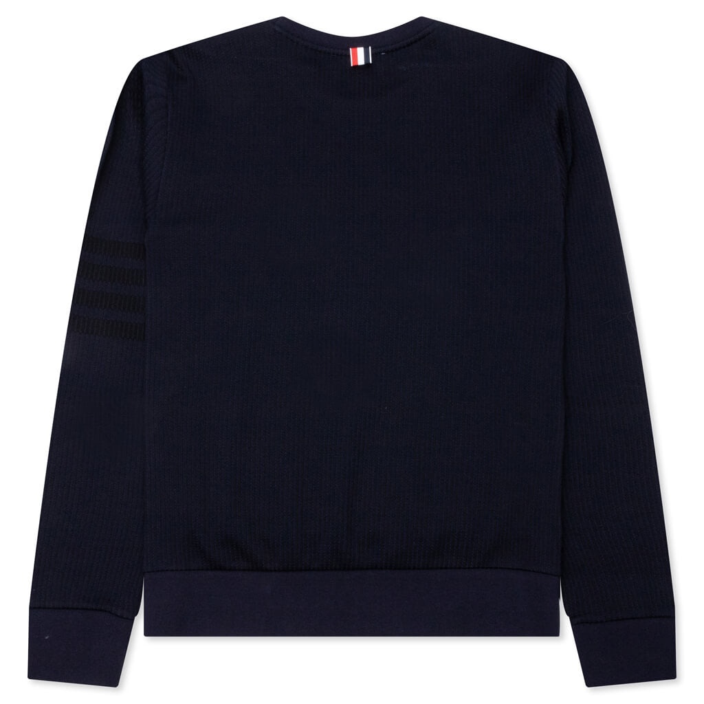 Navy Cotton Interlock 4-Bar Intarsia Mockneck Sweatshirt