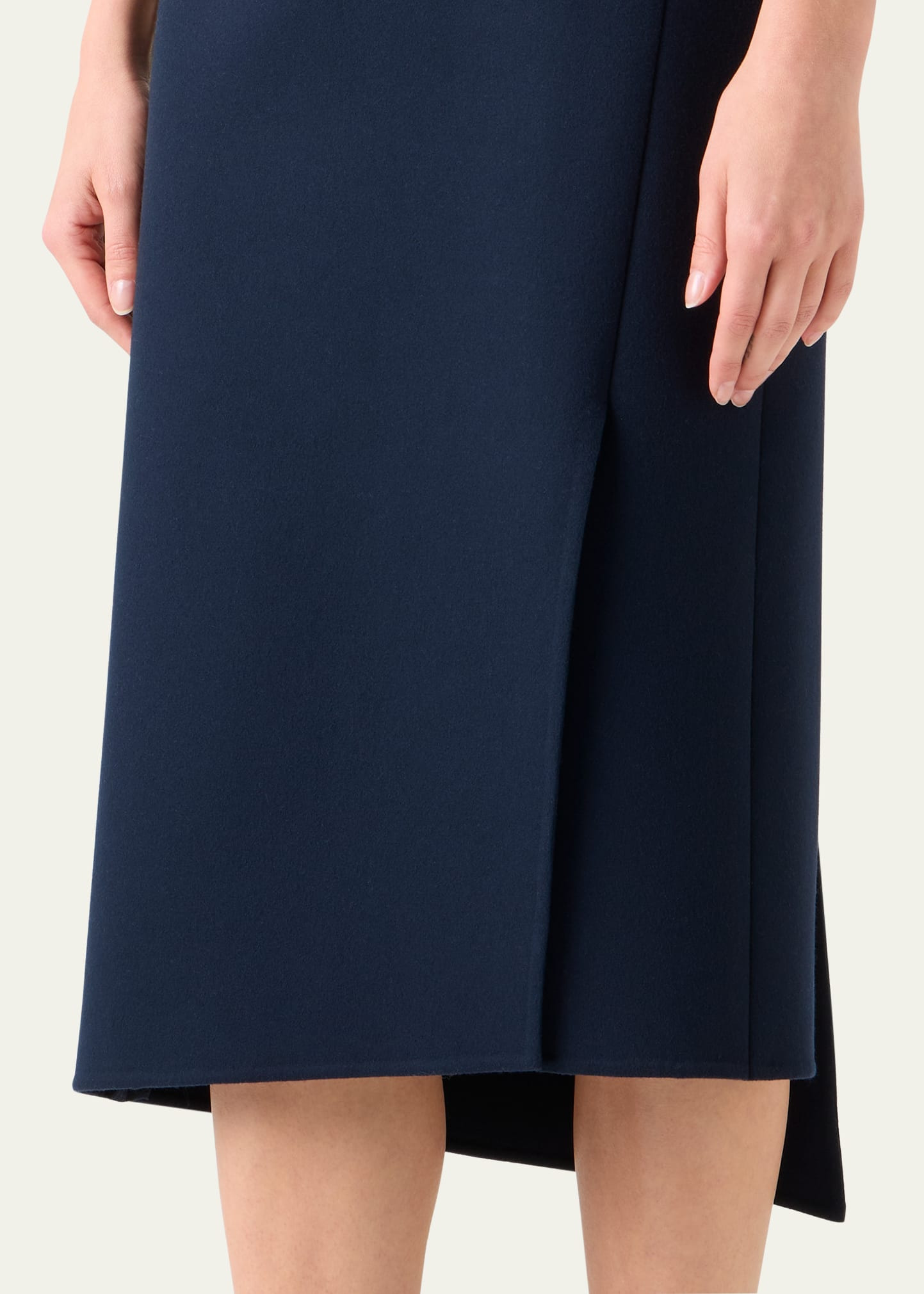 Asymmetric Trapezoid Wool Flannel Double-Face Midi Skirt - 5