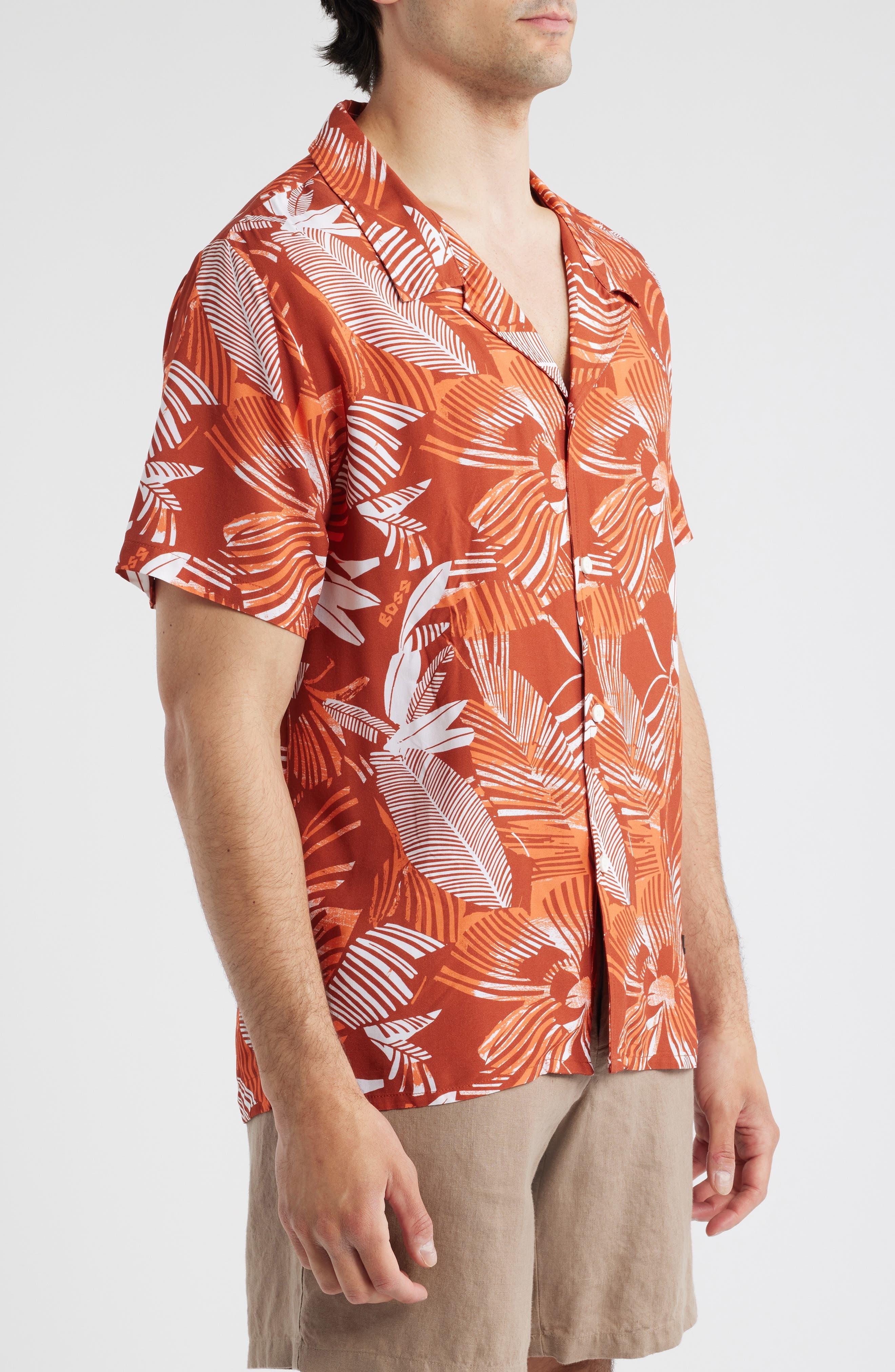 BOSS Beach Camp Shirt in Bright Orange at Nordstrom - 3