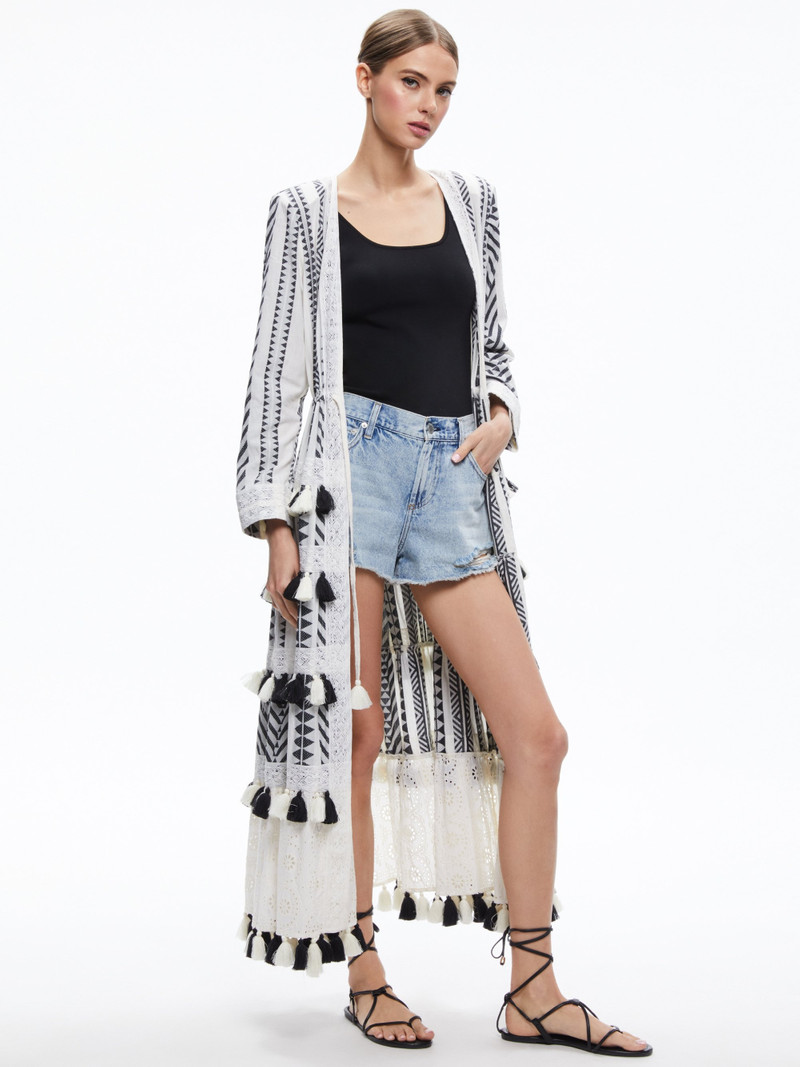 Alice + Olivia TALIA DRAWSTRING TIERED TASSEL KIMONO outlook