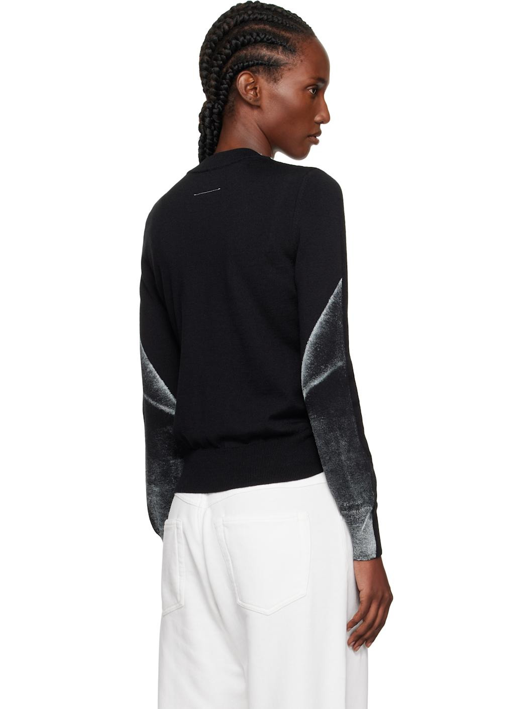 Black Folded Printed Gauge 14 V-neck Sweater - 3