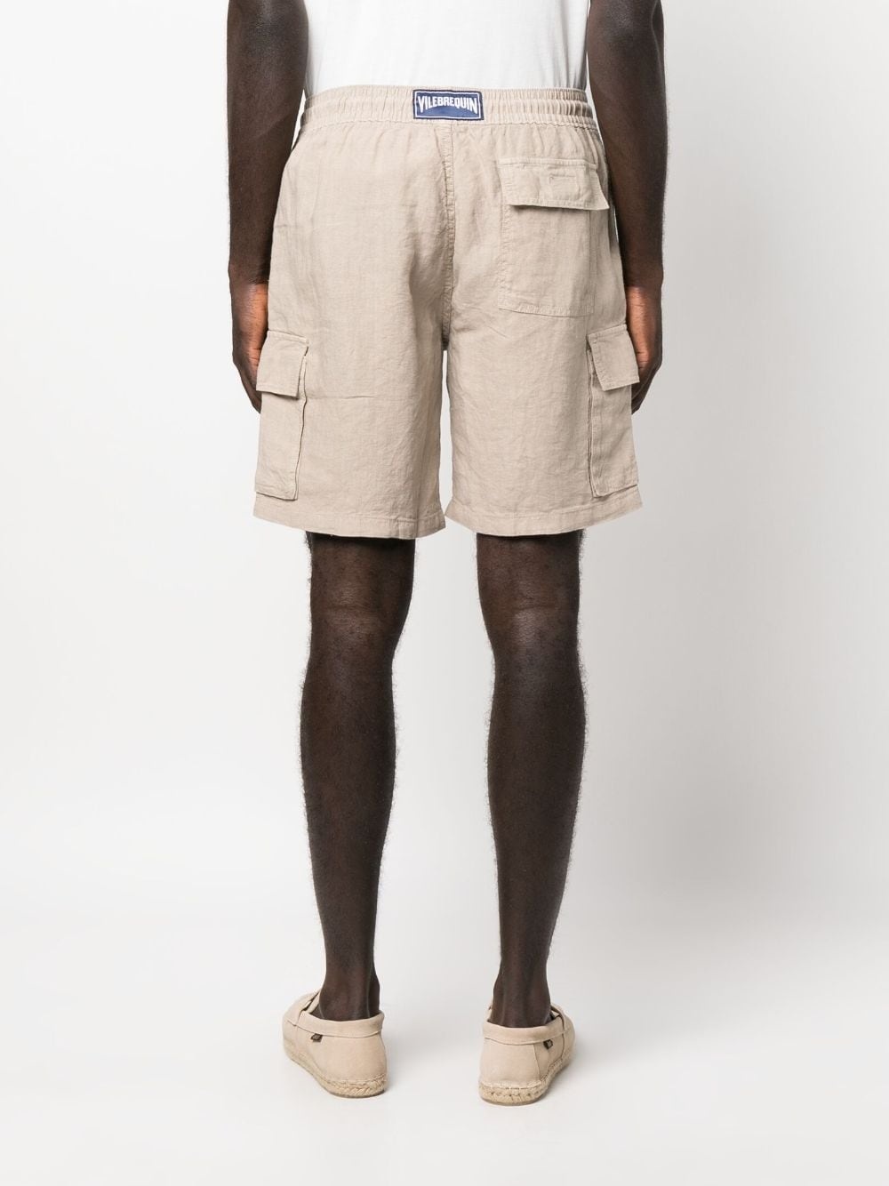 logo-patch linen shorts - 4