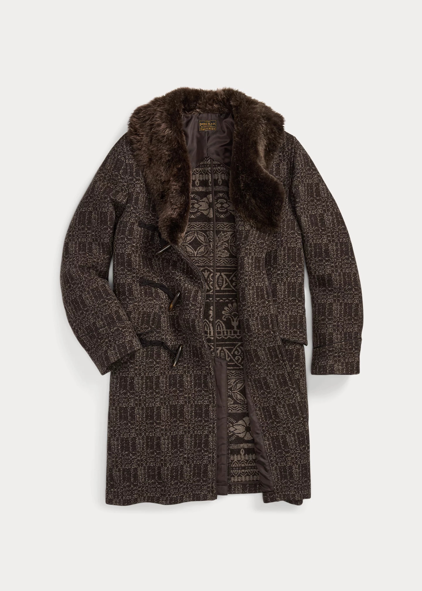 Shearling-Collar Jacquard Coat - 6