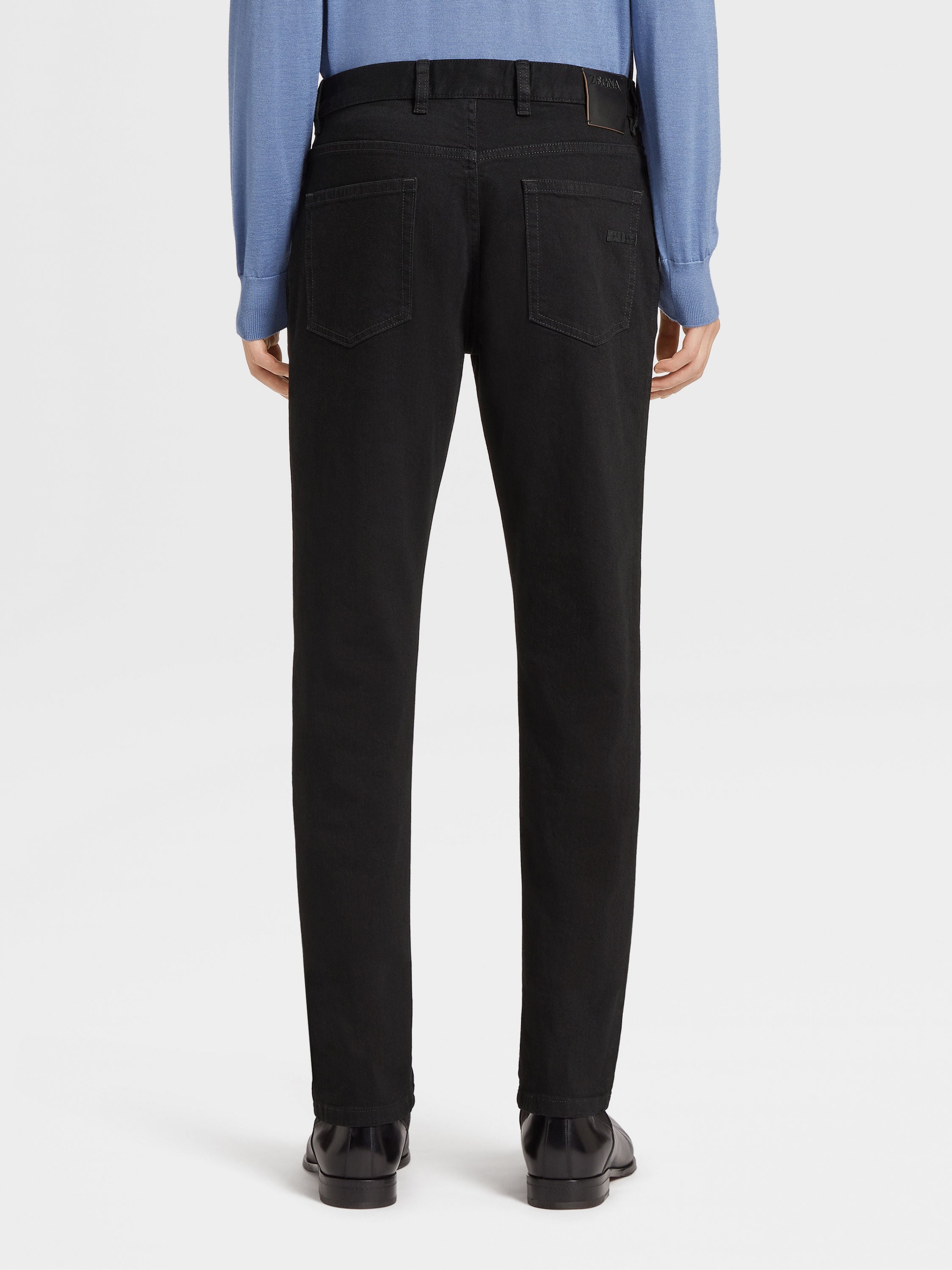 BLACK RINSE-WASHED COTTON ROCCIA JEANS - 3