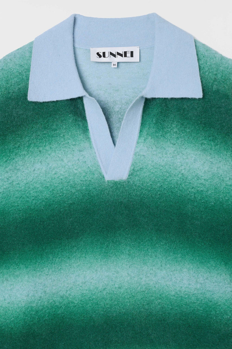 STRIPED KNIT LONGSLEEVE POLO / green & alice blue 6