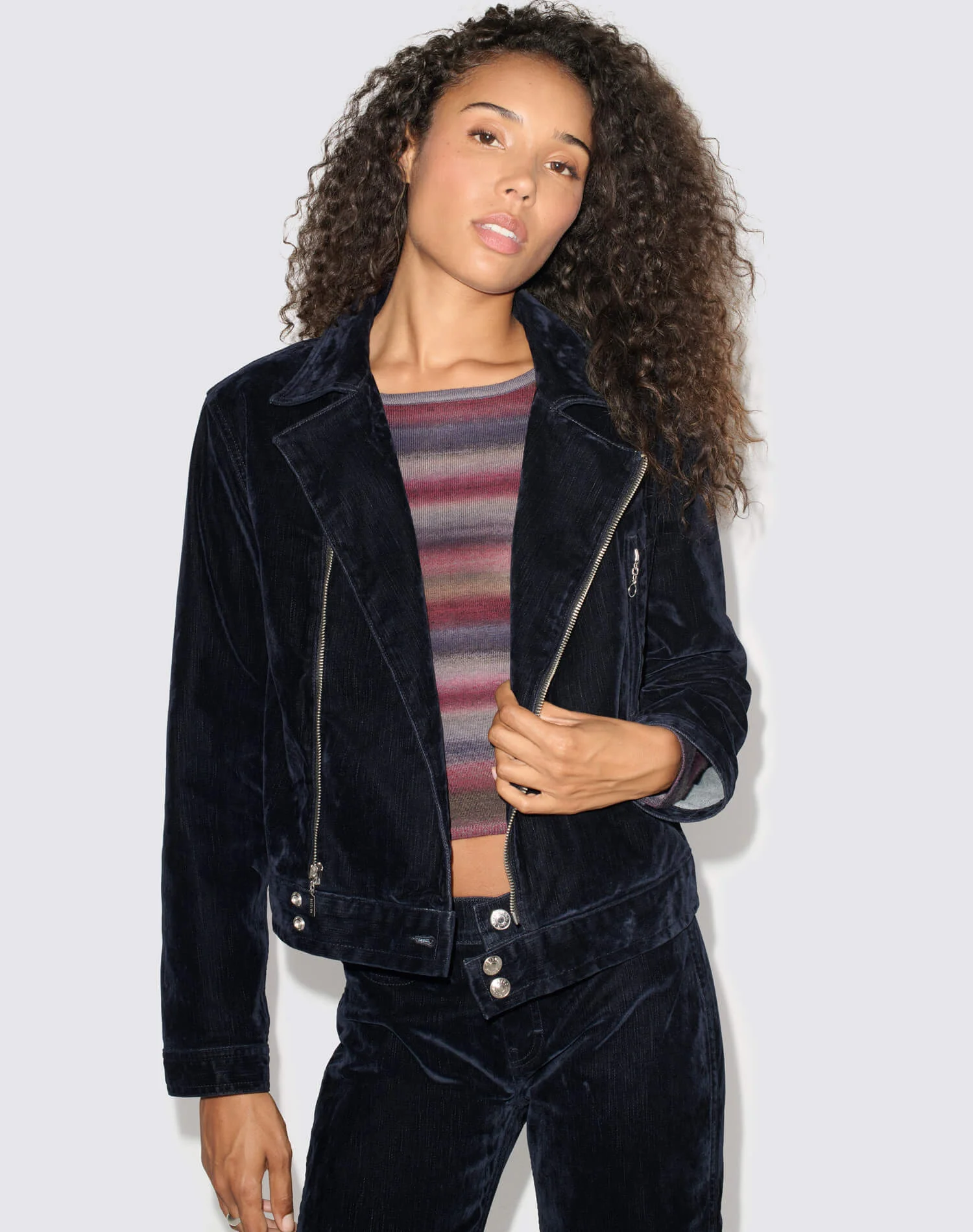Moss Biker Jacket - Navy Flocked - 1