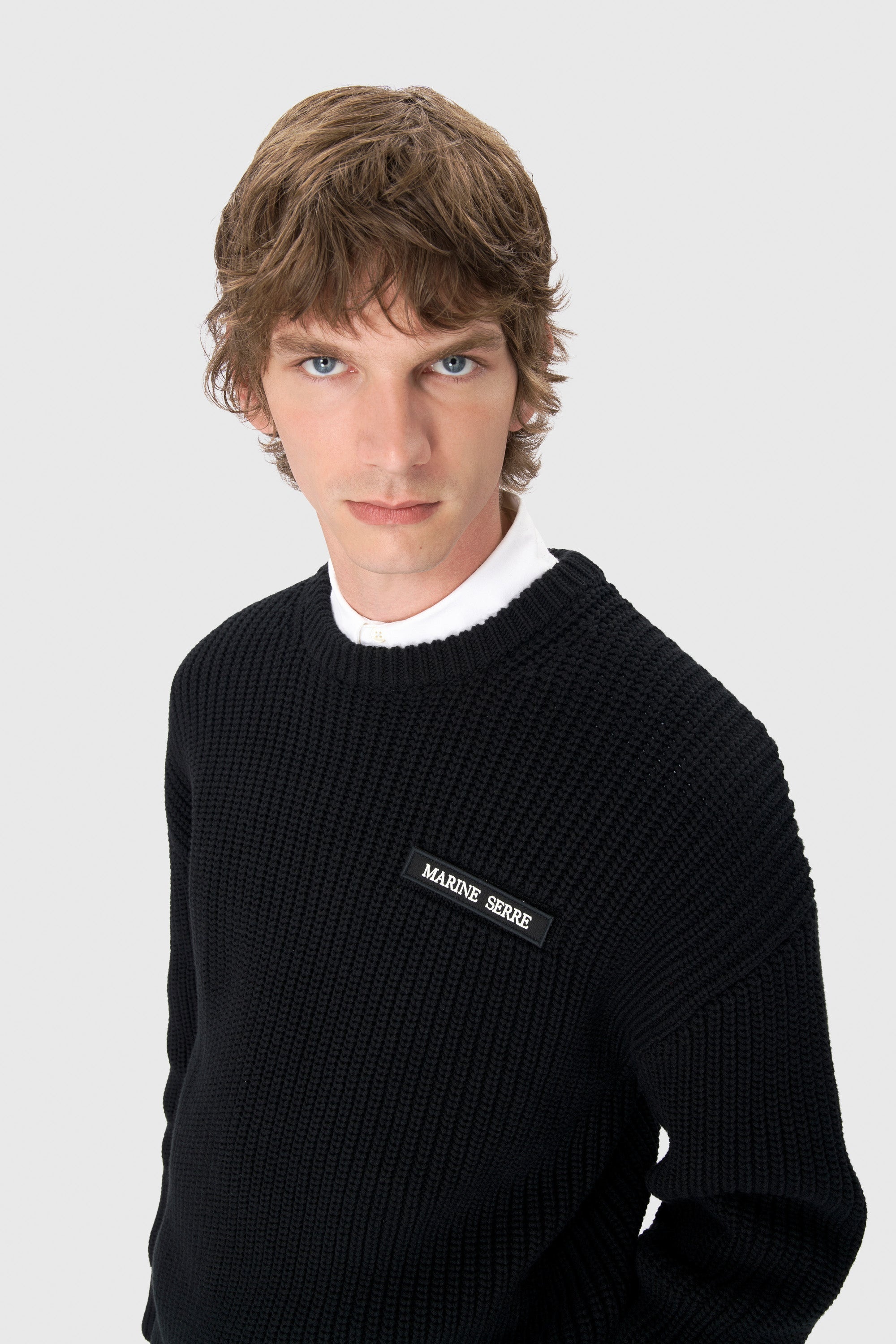 Half Cardigan Knit Crewneck Sweater - 3
