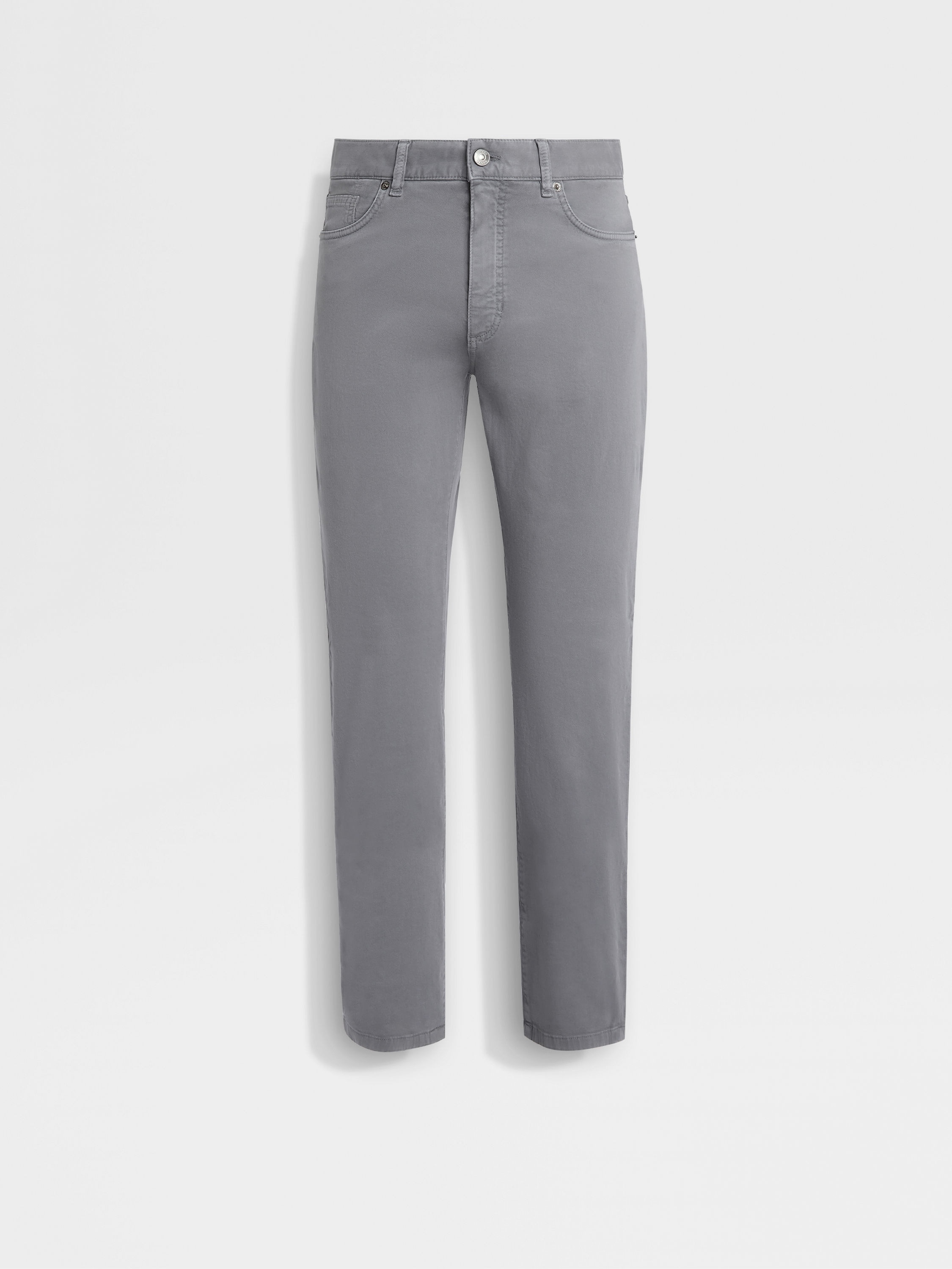 LIGHT GREY STRETCH COTTON ROCCIA JEANS - 1