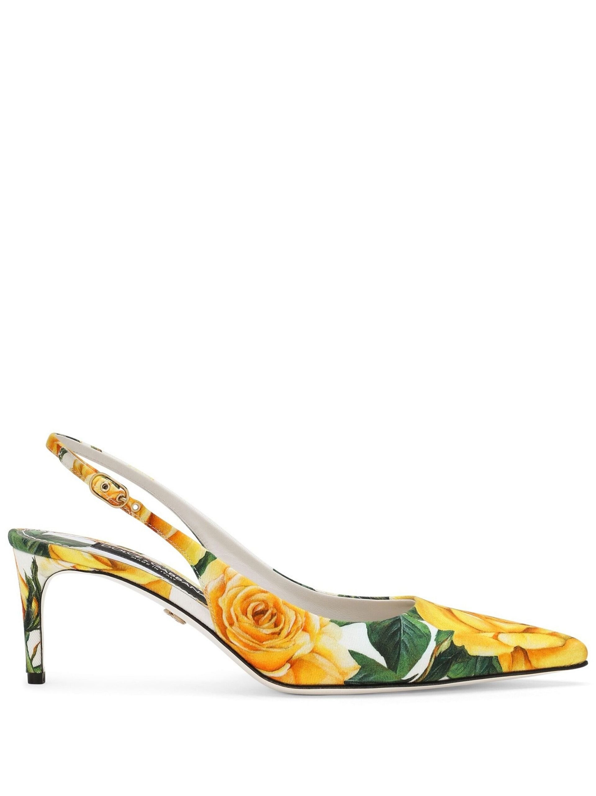 White rose-print 60 slingback pumps - 1