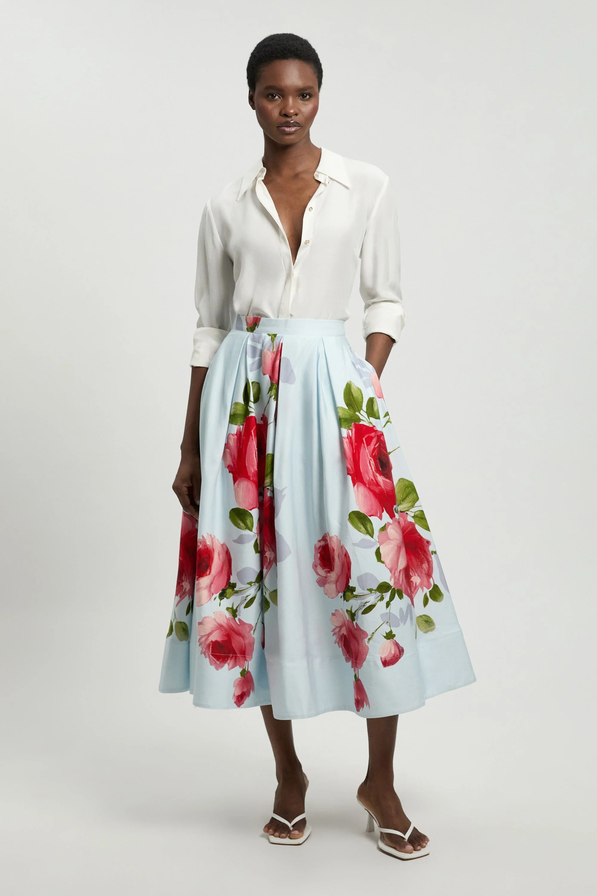 Viscose Linen Floral Print Woven Prom Skirt - 1