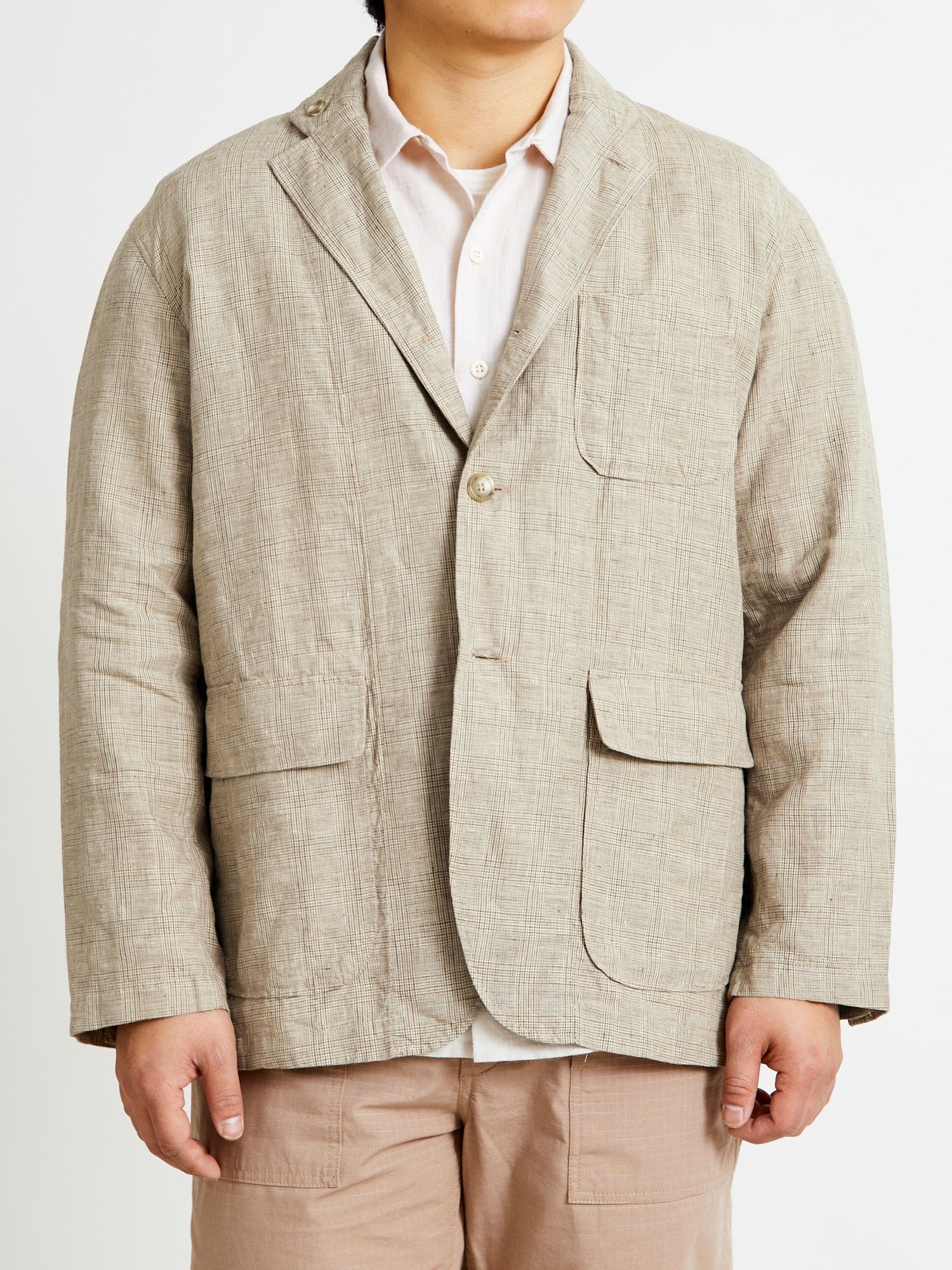 Loiter Jacket in Beige Linen Glen Plaid - 2