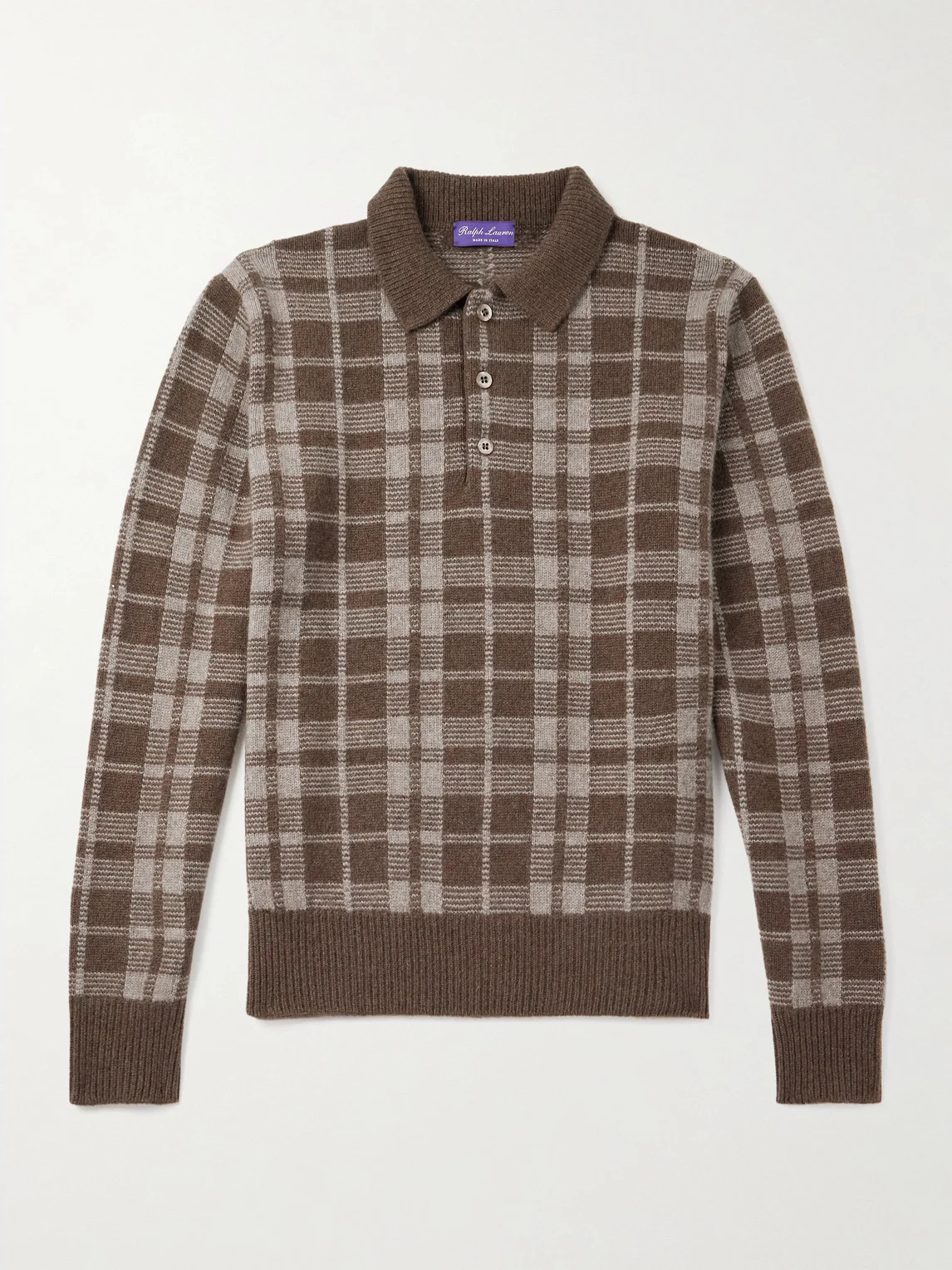 Checked Brushed Cashmere Polo Shirt - 1