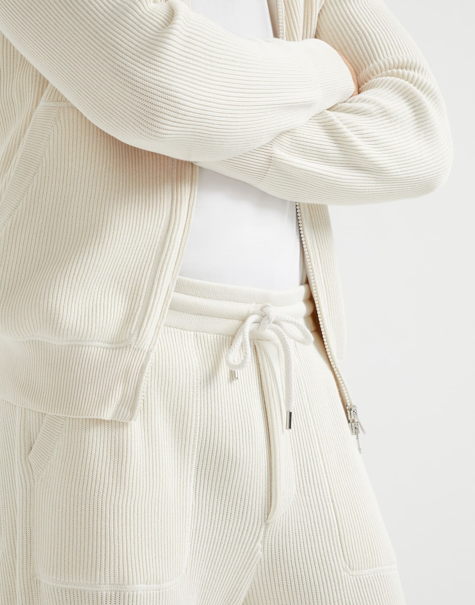 Cotton English rib knit trousers with zipper cuffs - 3