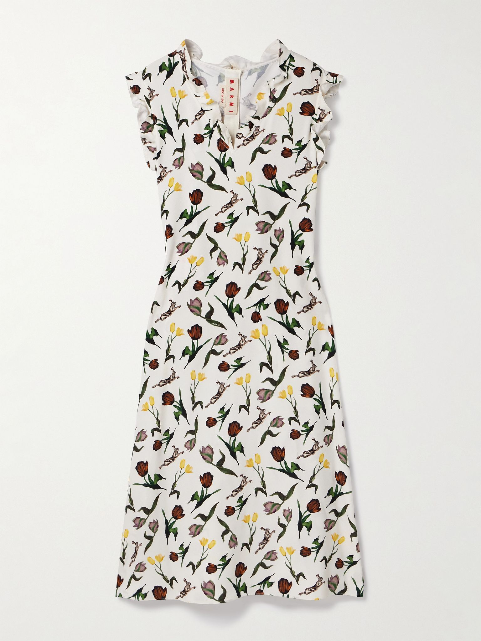 Ruffled printed crepe midi dress White - 1