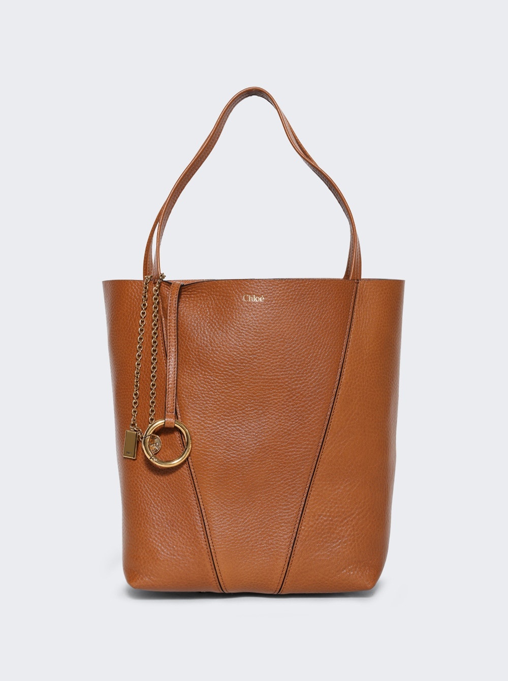 Spin Tote Bag In Grained Leather Clay Brown - 1