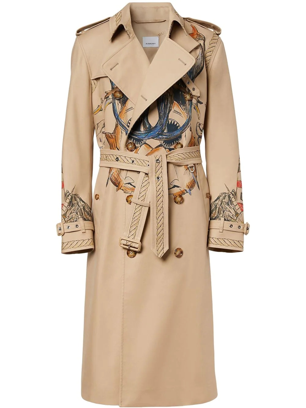 marine sketch-print trench coat - 1