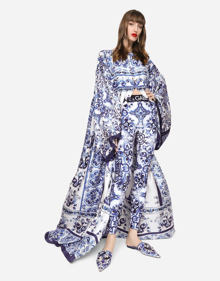 Silk twill caftan with majolica print - 5