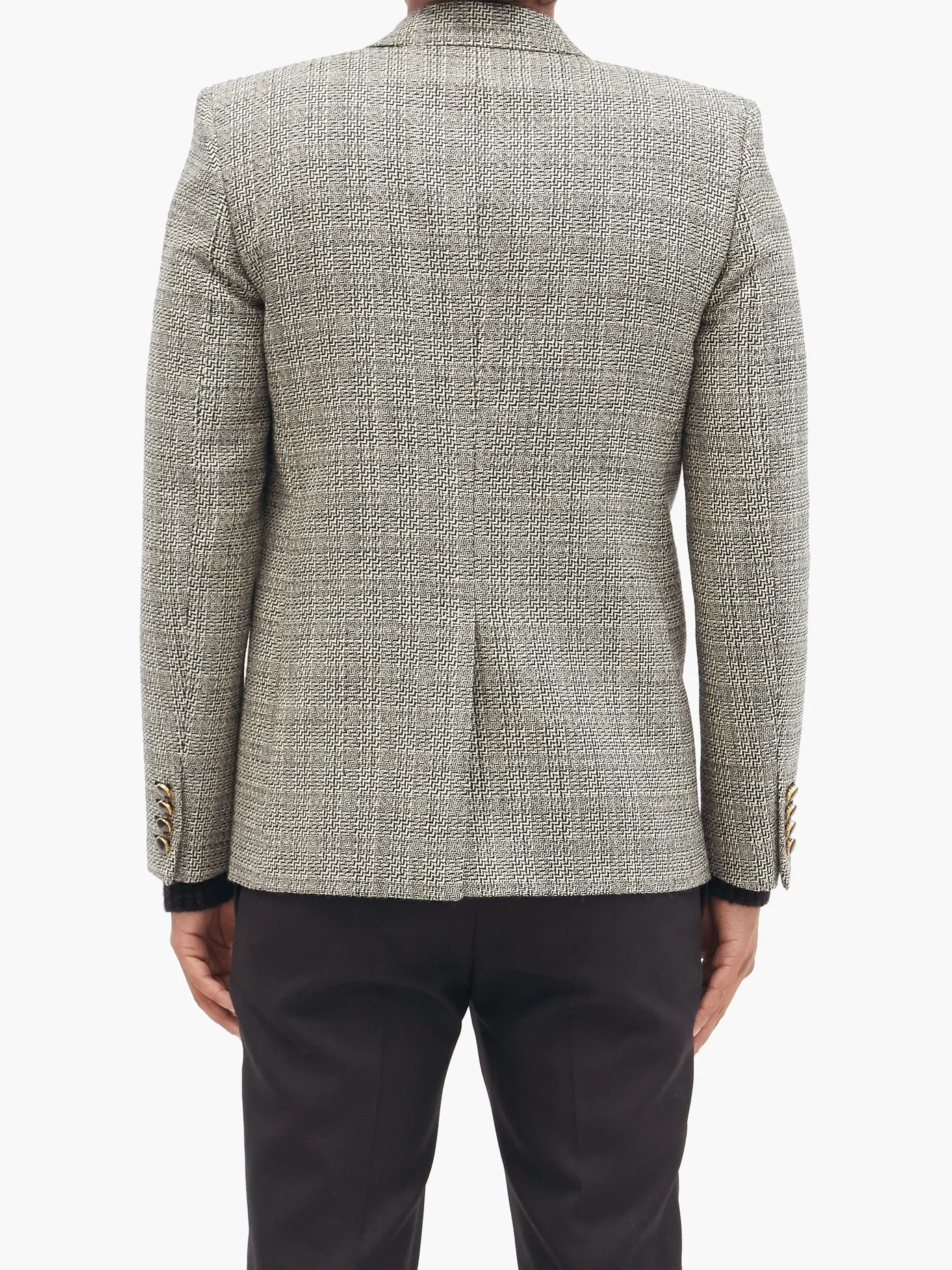 Chevron-check double-breasted wool-twill blazer - 5