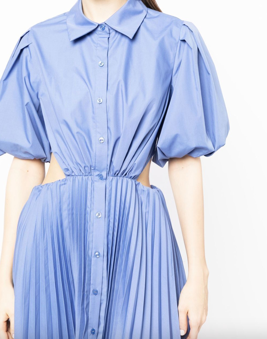 Nadine Pleated Poplin Puff Sleeve Shirt Dress - 4