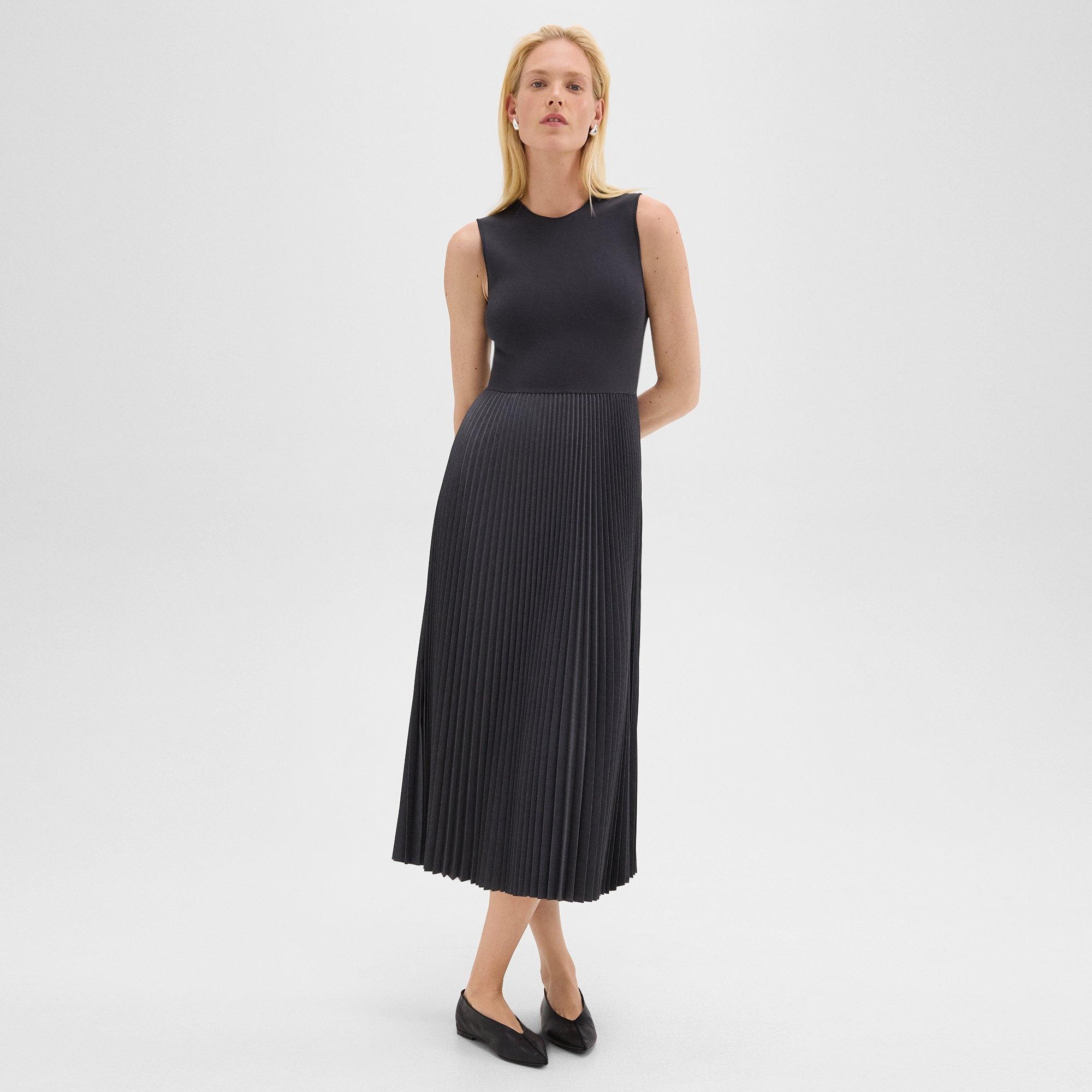 Pleated Combo Dress in Stretch Wool-Blend - 2