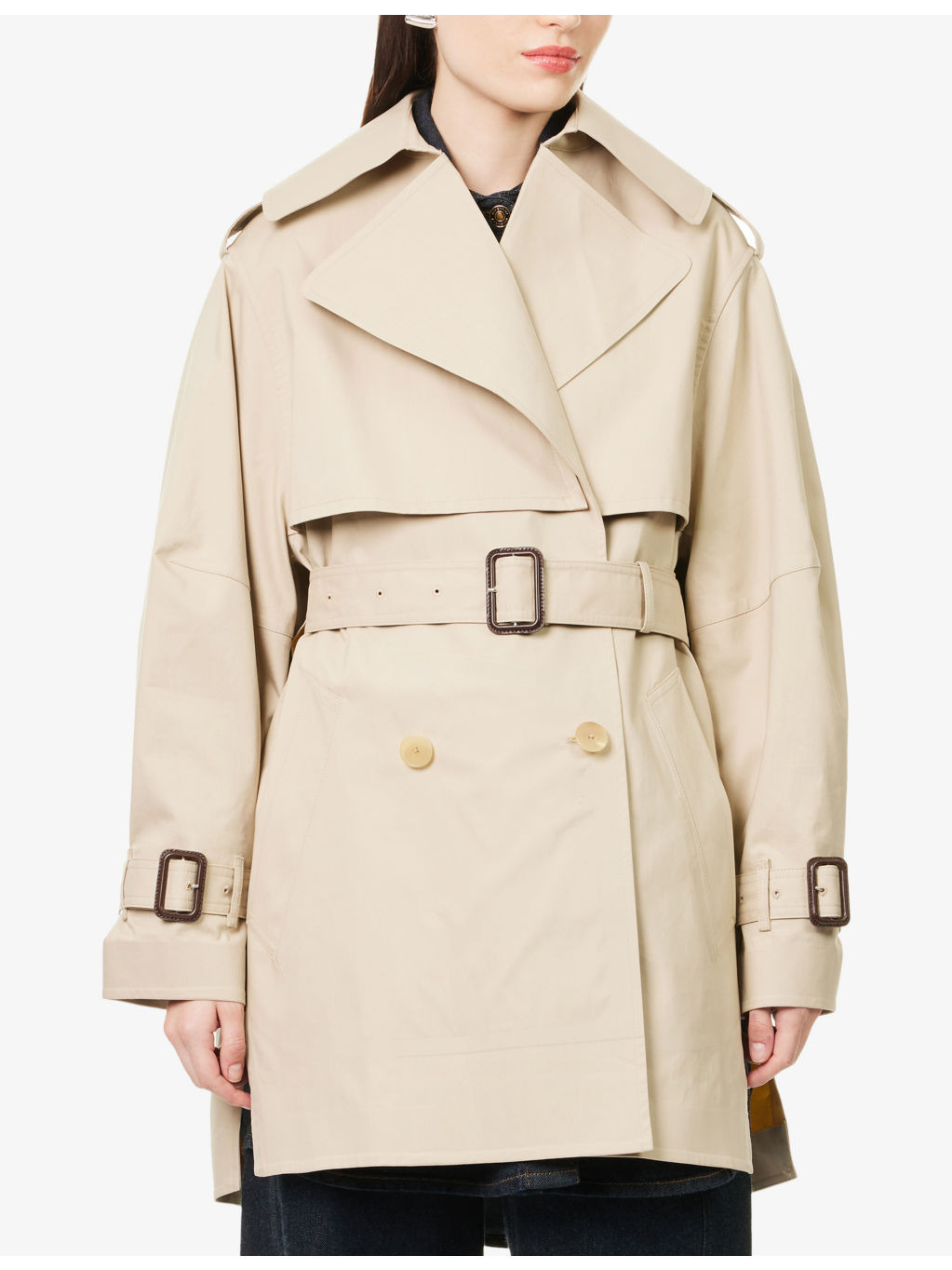 Belted Notch-Lapels Cotton Trench Coat - 3