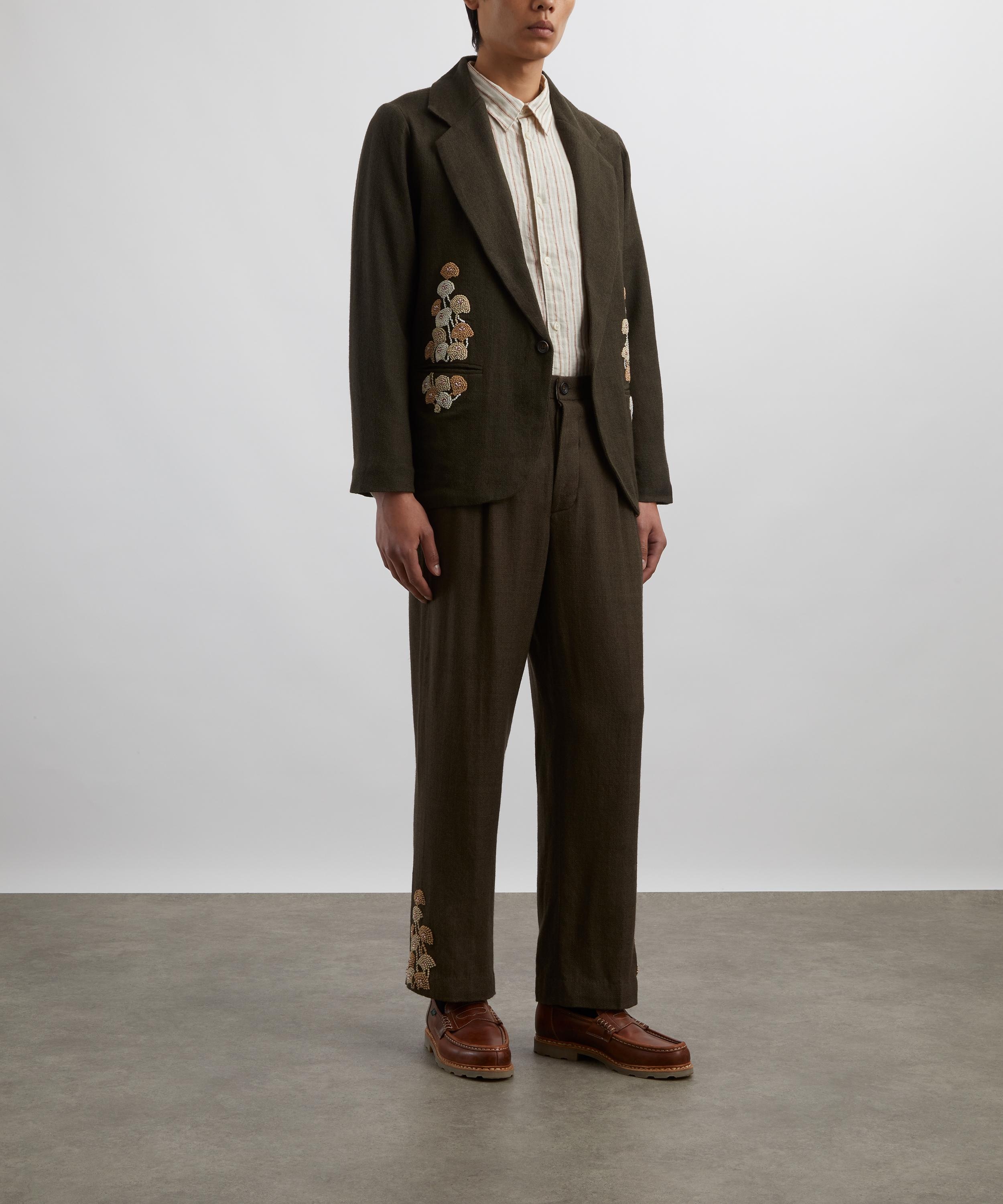Khaki Double Pleat Hand-Embroidered Trousers - 2
