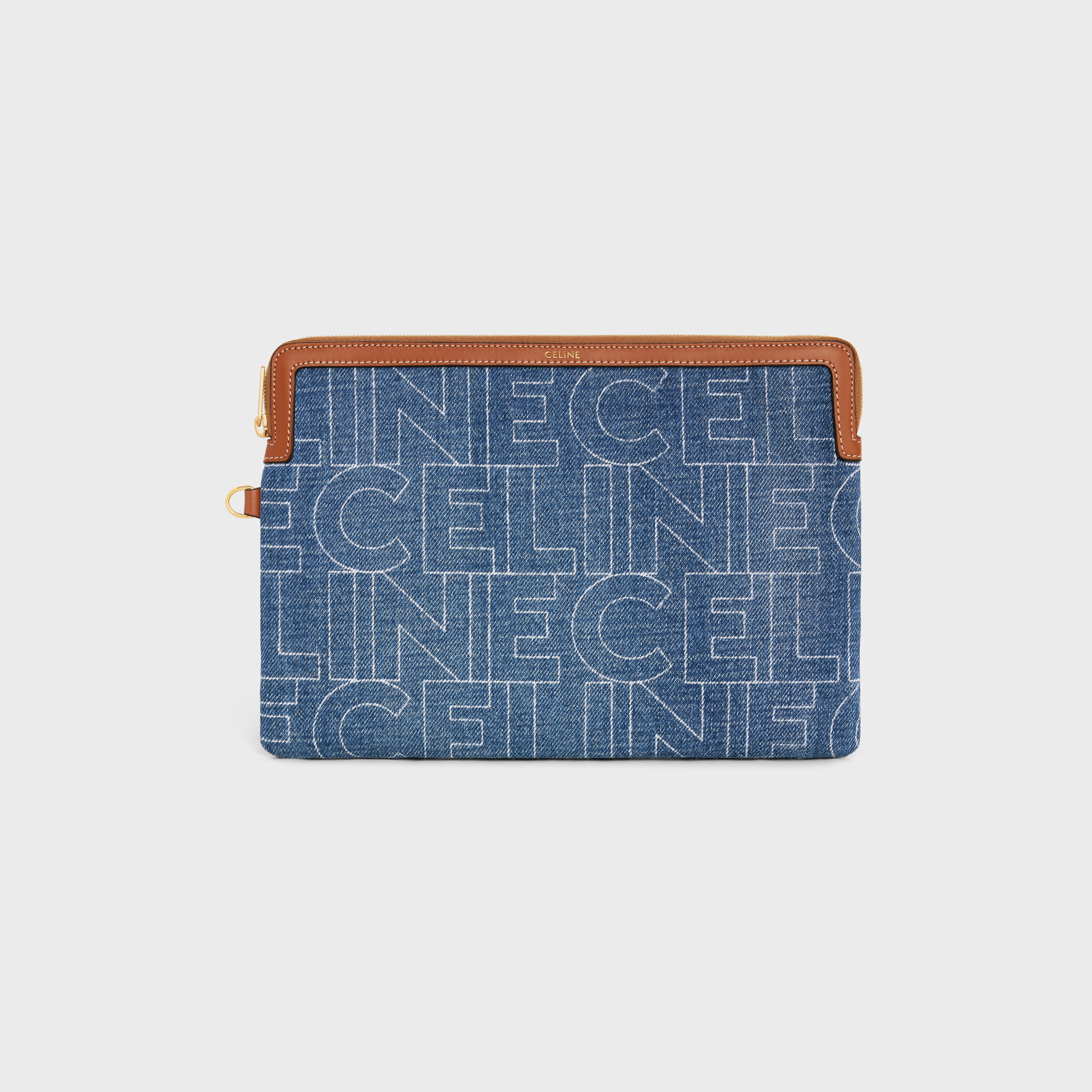 SMALL POUCH WITH STRAP in DENIM WITH CELINE ALL-OVER PRINT - 2