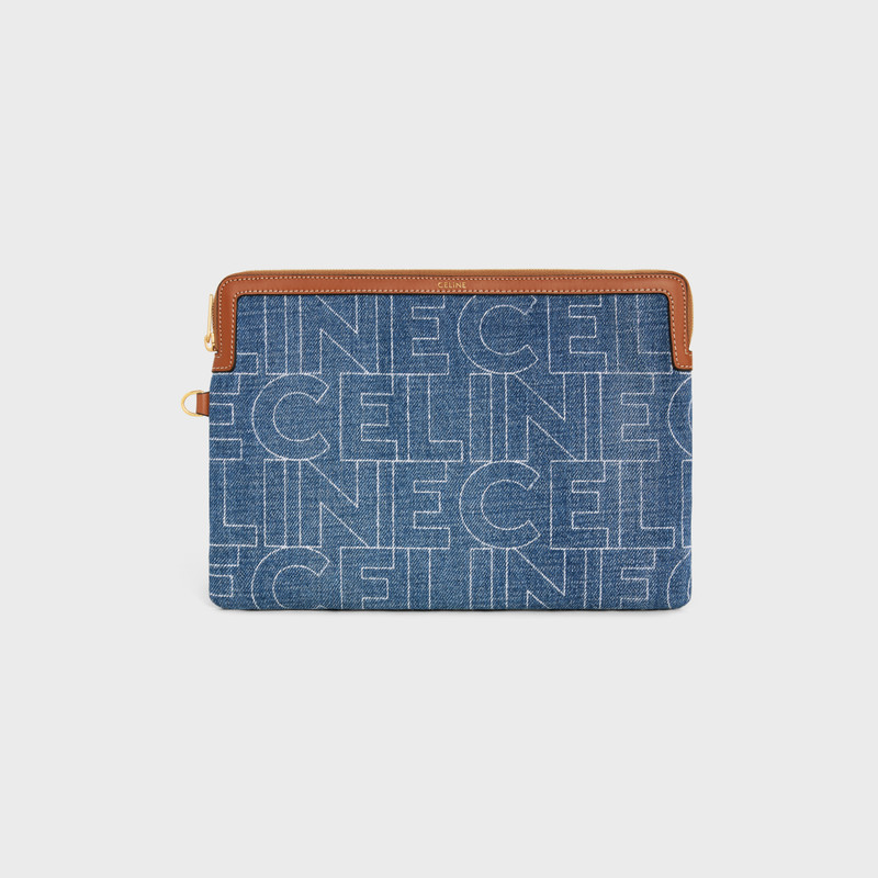 CELINE SMALL POUCH WITH STRAP in DENIM WITH CELINE ALL-OVER PRINT outlook