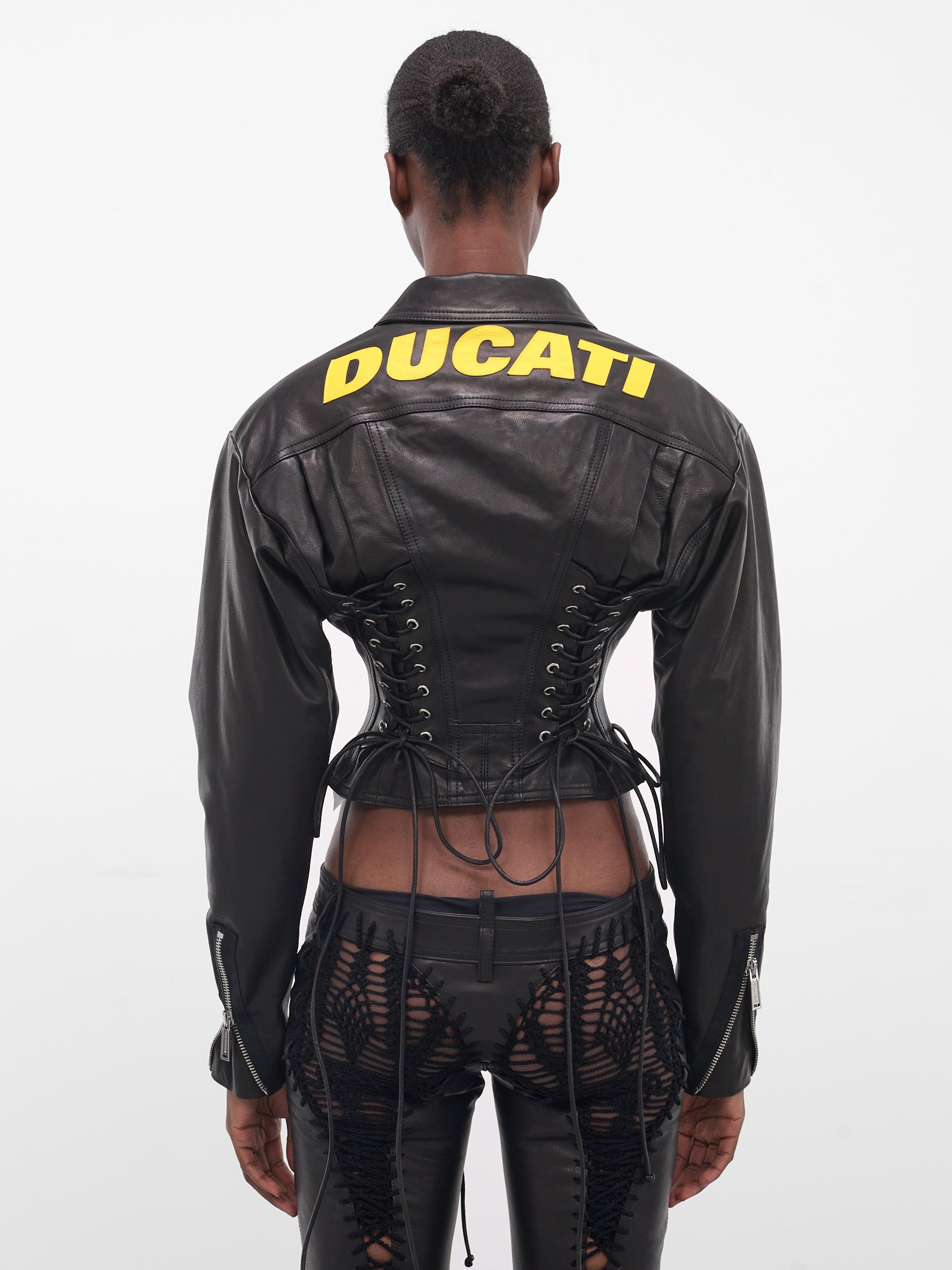 Ducati Black Leather Lace-Up Jacket - 3