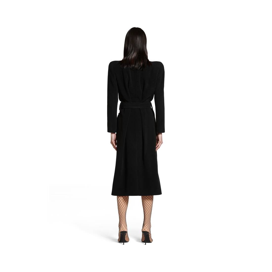 Women's Round Shoulder Fitted Coat in Black - 4