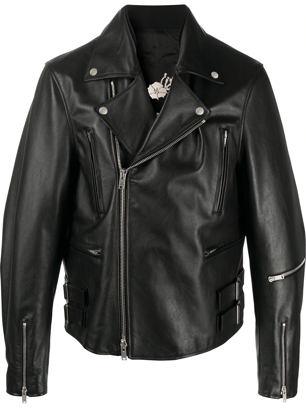 zipped leather biker jacket - 1