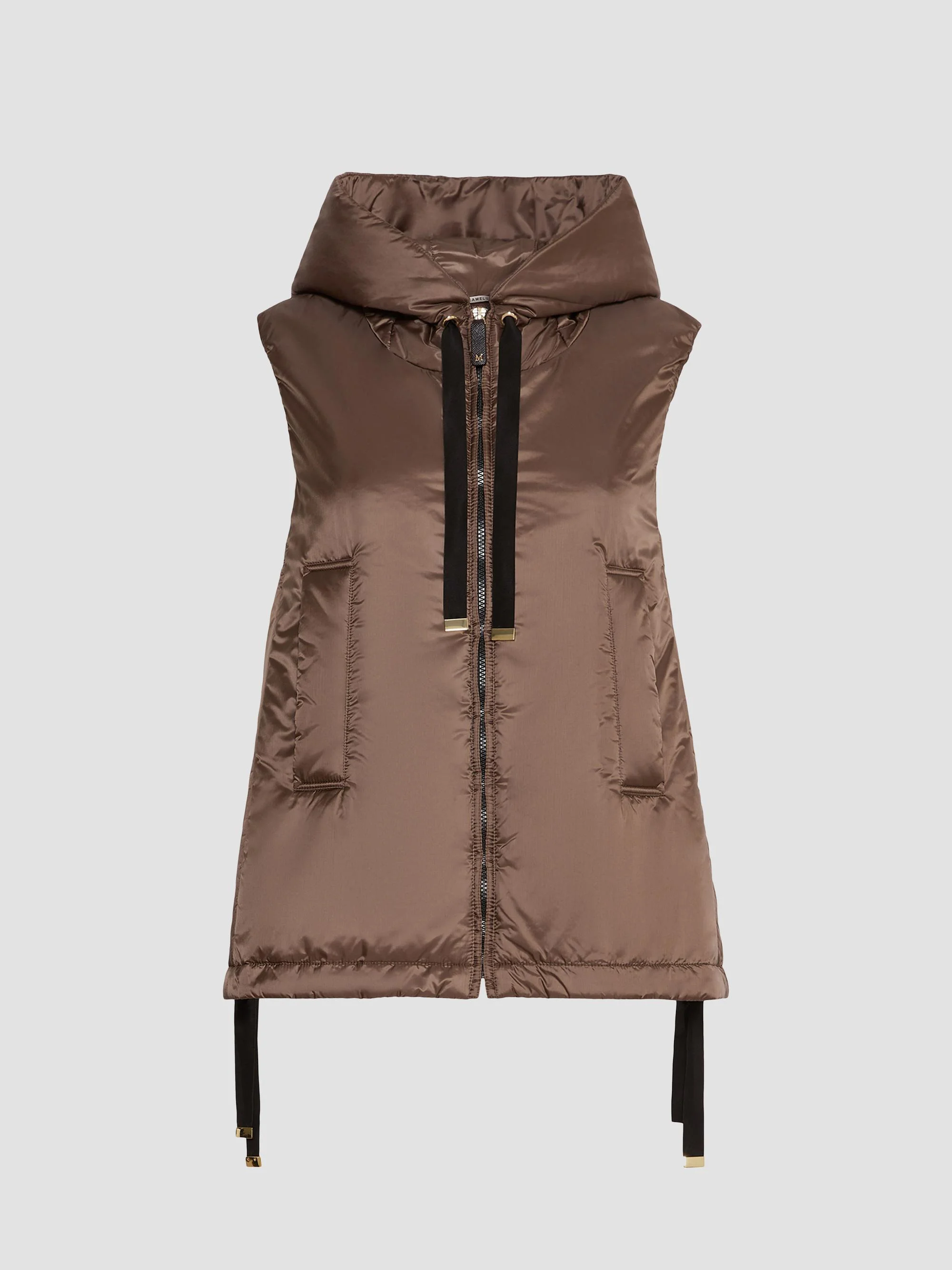 Women's Padded Hooded Gilet in Water Repellent Canvas - Brown - 1