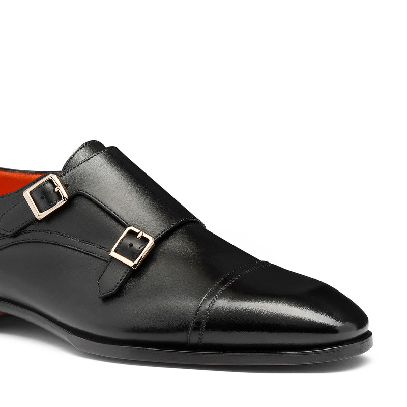 Men's black leather double-buckle shoe 6