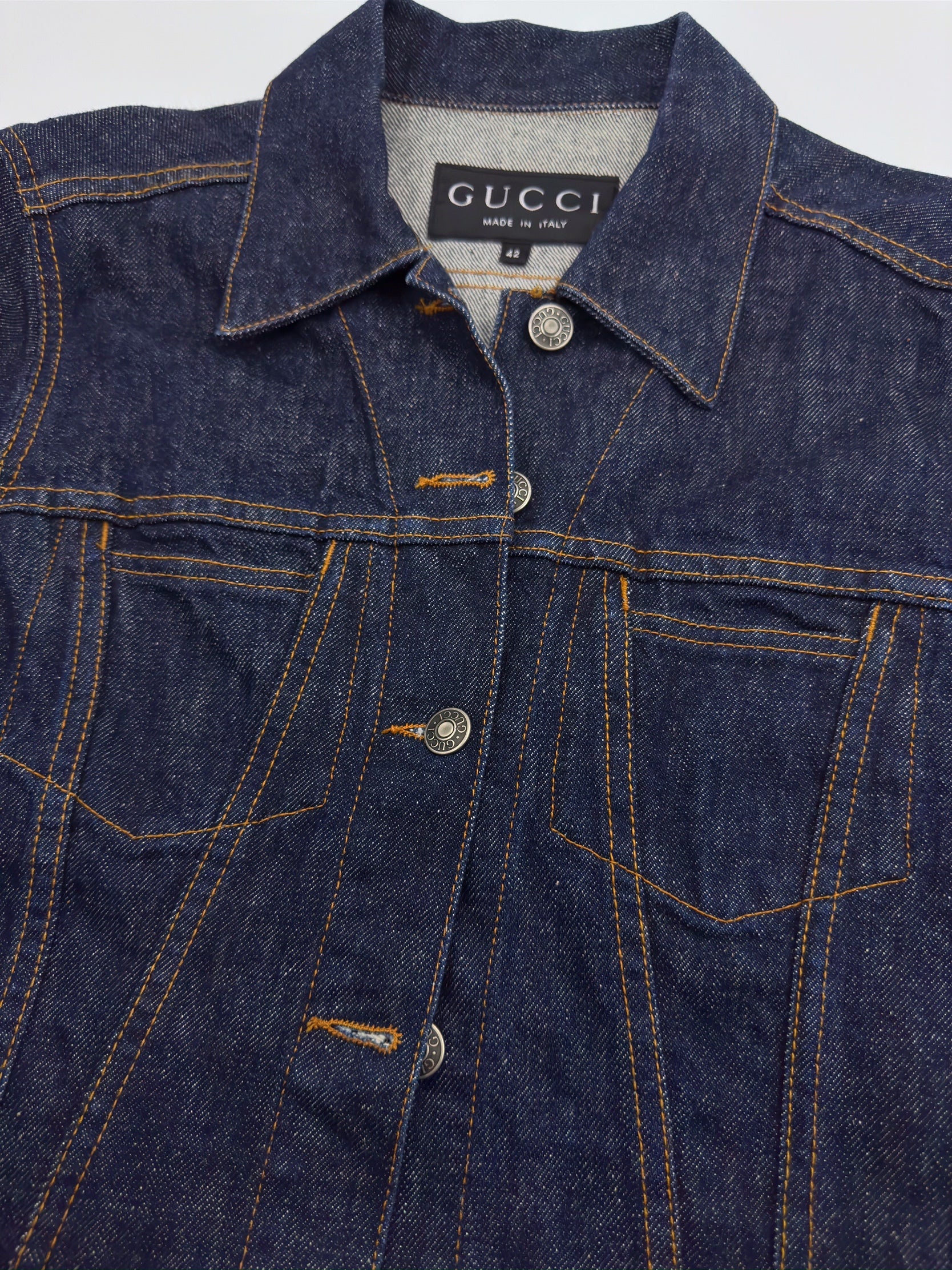 Gucci Spring 1998 Tom Ford Esther Cañadas Look#32 Raw Denim Jacket 42 - 8