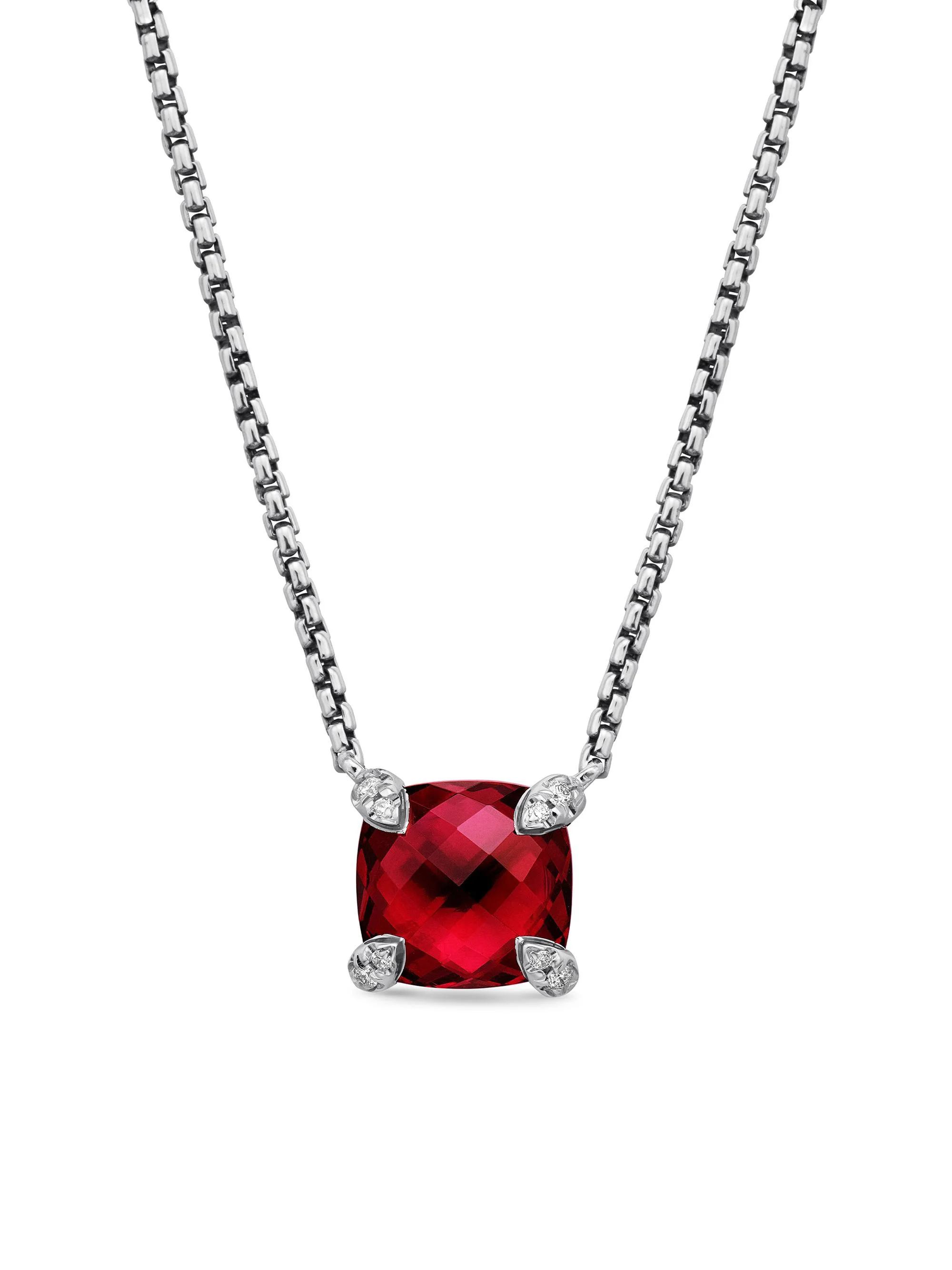 Women's Petite Chatelaine Pendant Necklace with Pave Diamonds - Rhodolite Garnet - 1