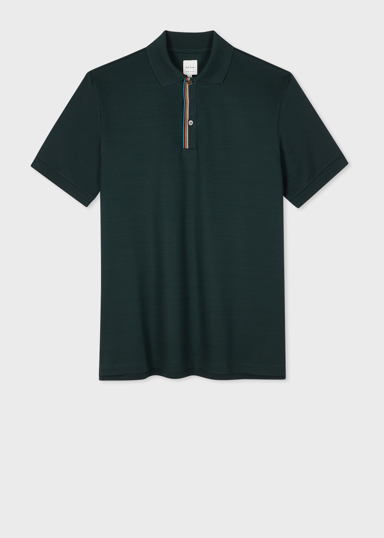 Dark Green 'Signature Stripe' Trim Polo Shirt - 1