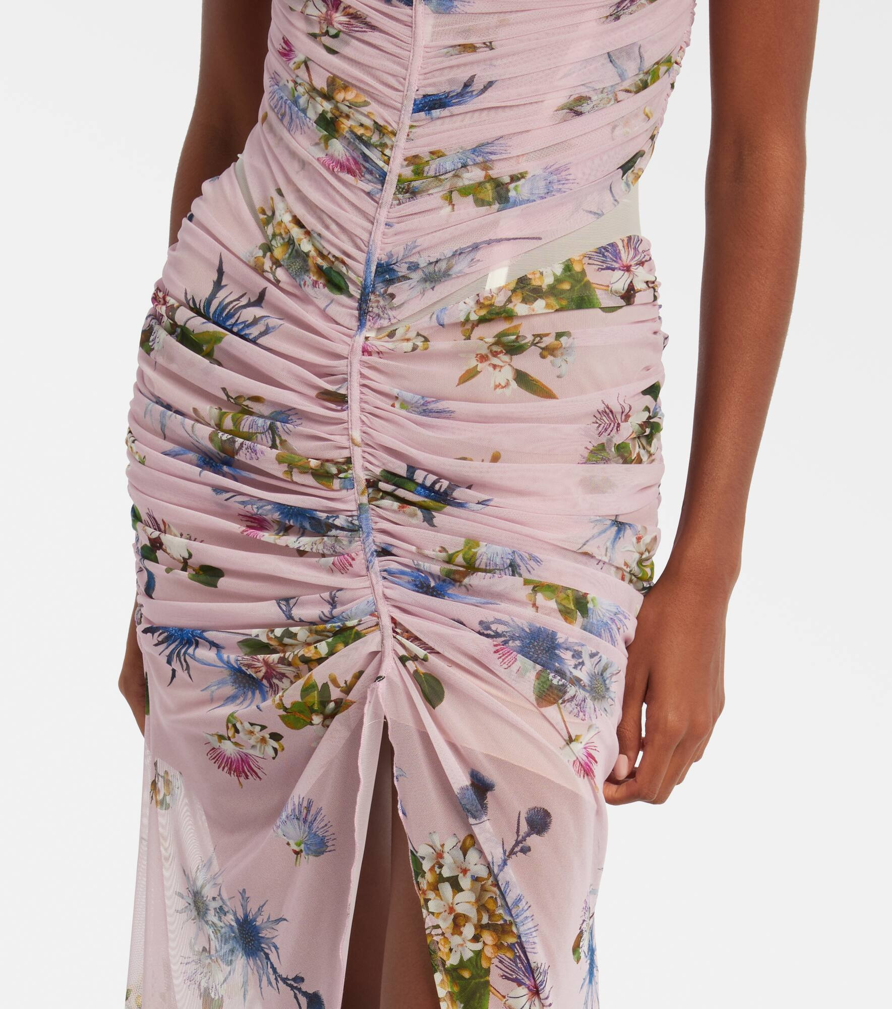 Floral ruched sheer gown - 5