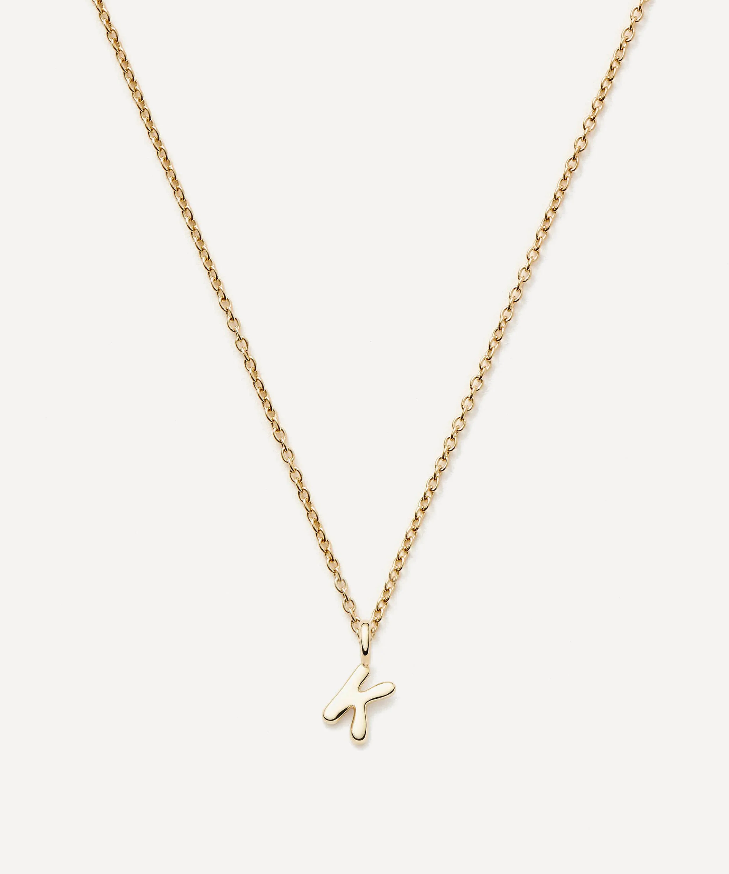 14ct Gold Fine Initial Mini K Pendant Necklace - 1