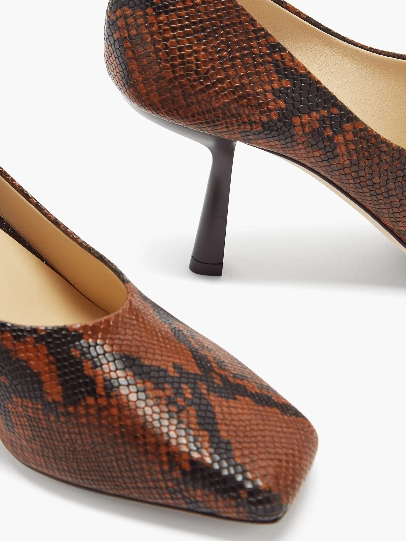 Marcela 85 square-toe python-effect leather pumps - 6