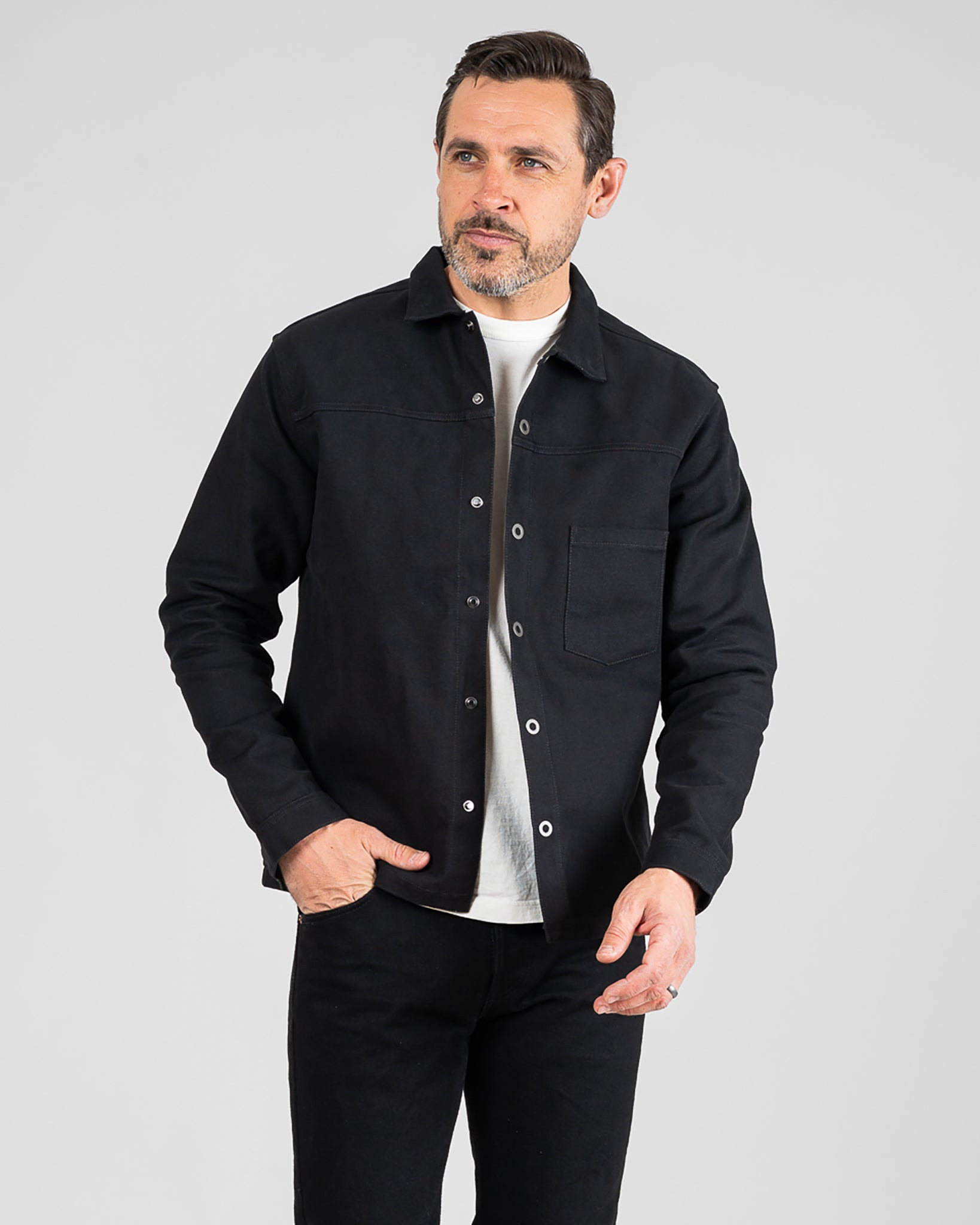 STF-TWLCPO-BLK SaturdayTypeFever - 9oz Cotton CPO Shirt - Black - 2