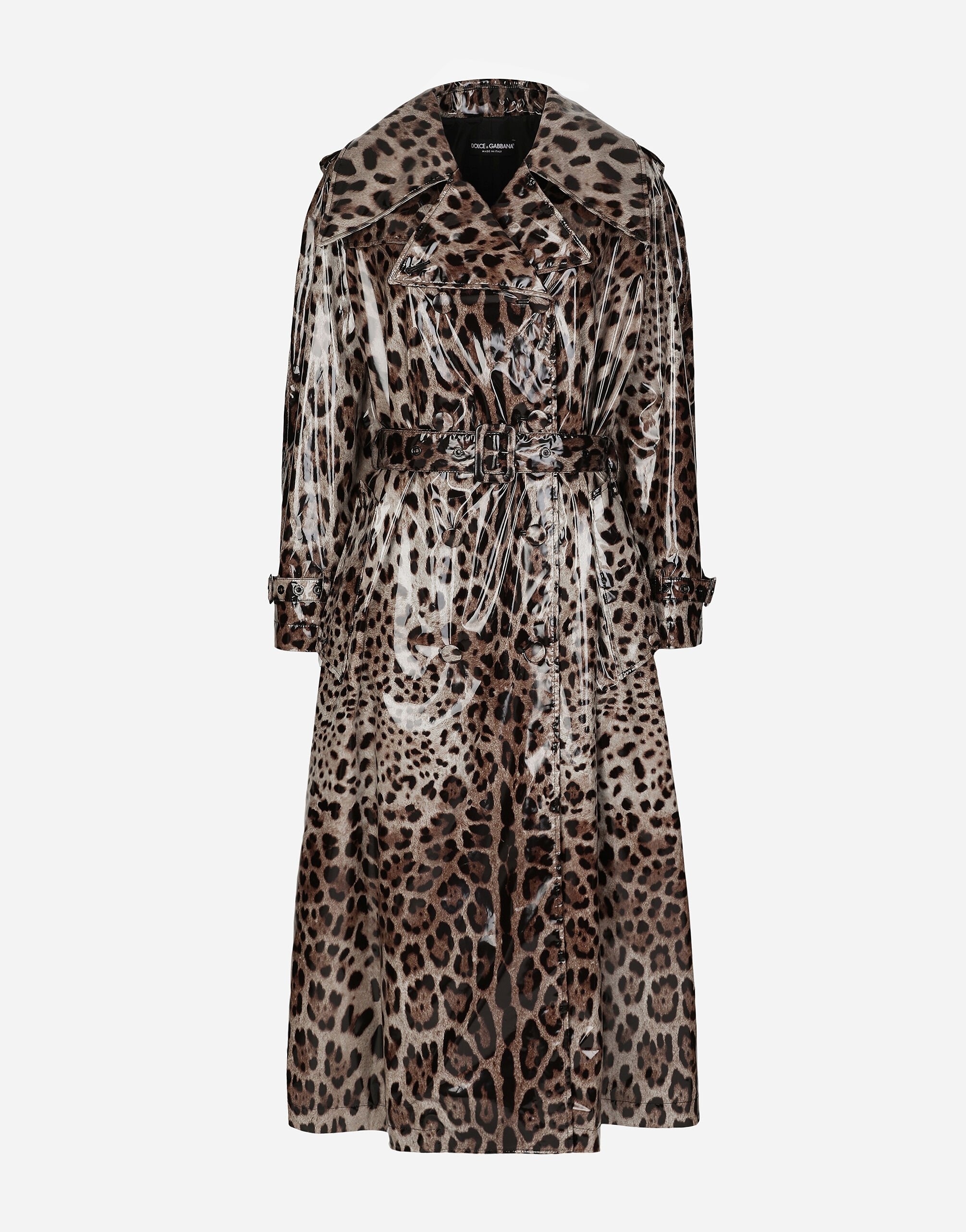 Leopard-print coated satin trench coat - 1