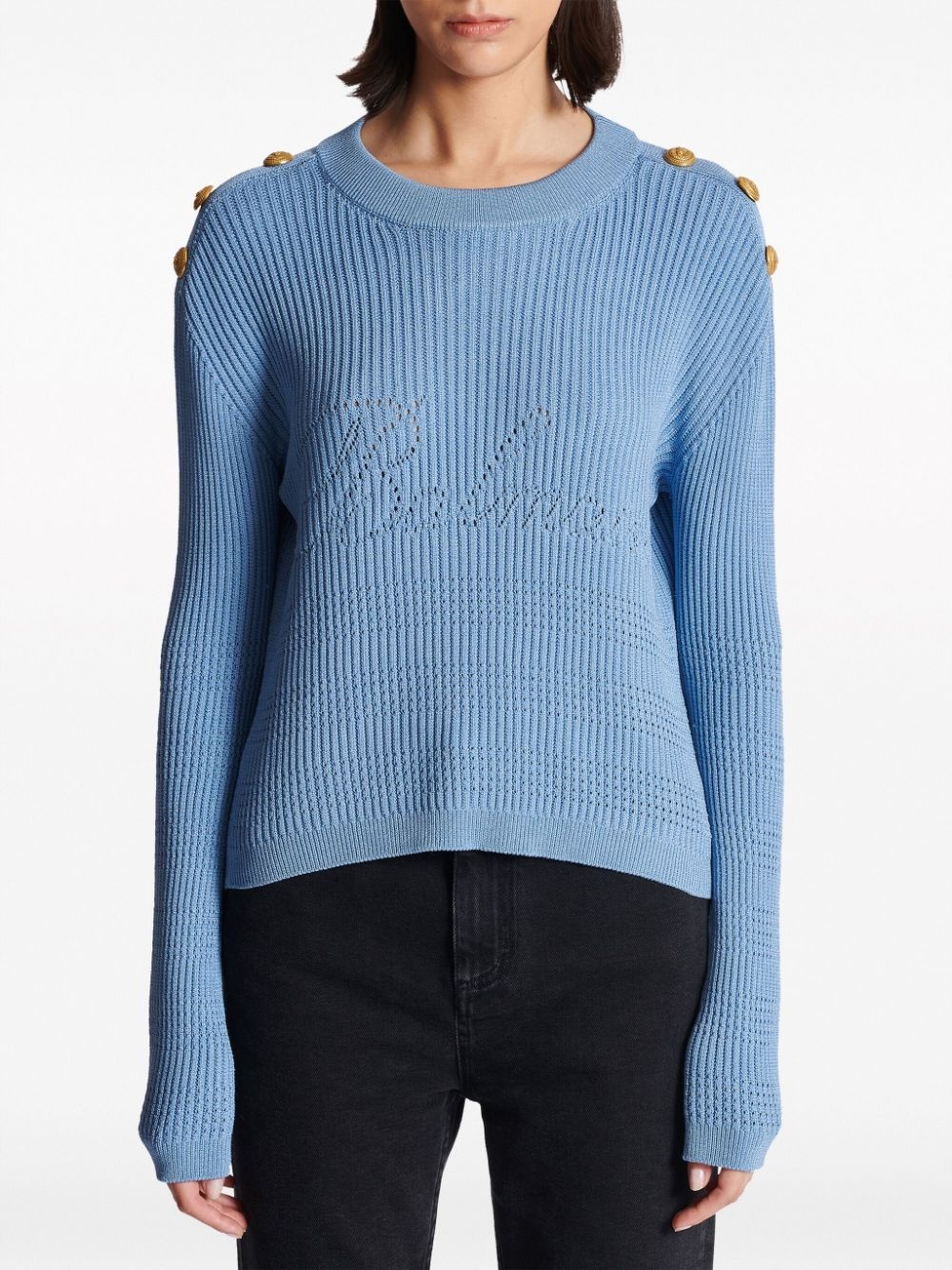 embossed-button ribbed-knit jumper - 5